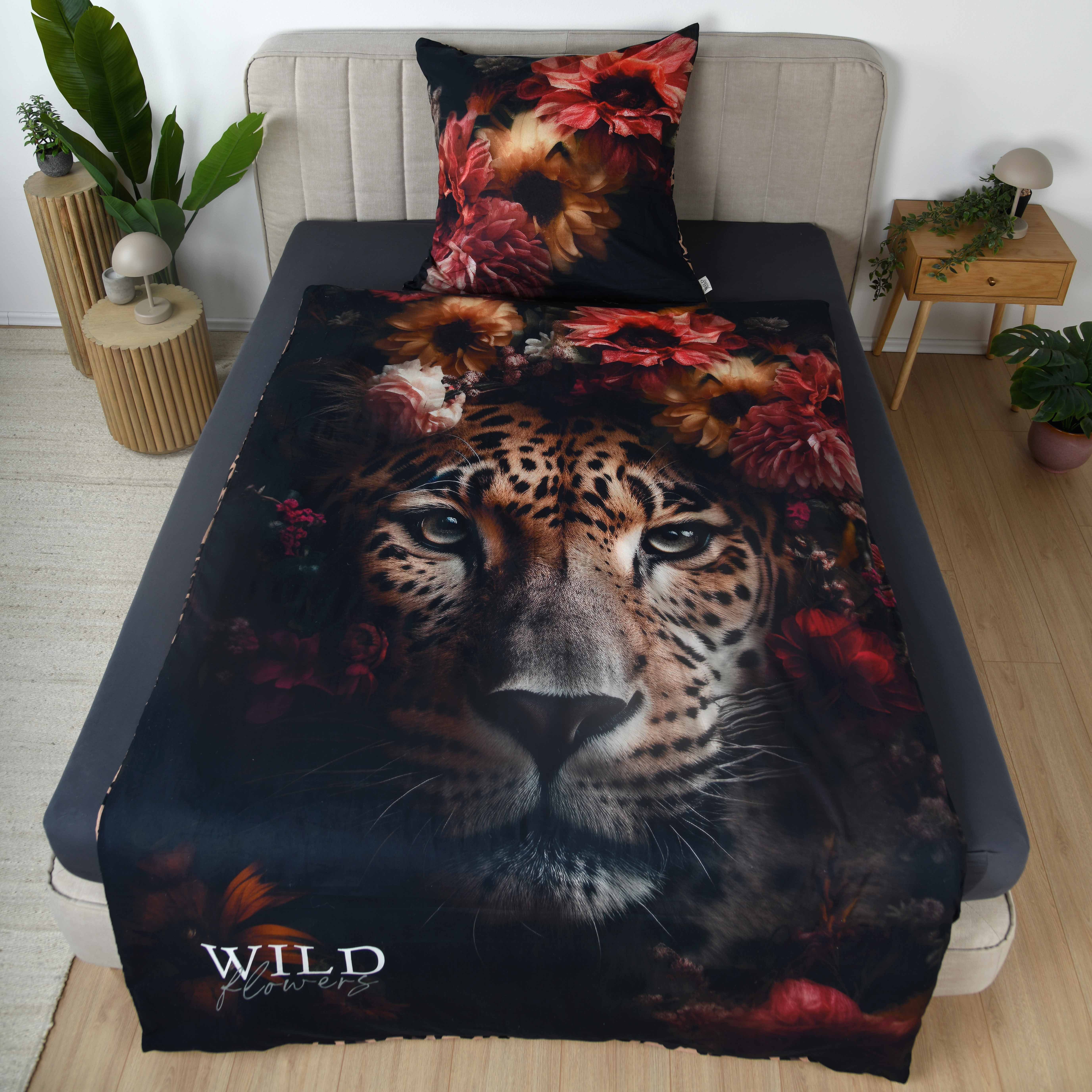 Herding Bettwäsche Wild Flowers Leopard, Renforcé, 2 teilig, Wendebettwäsche