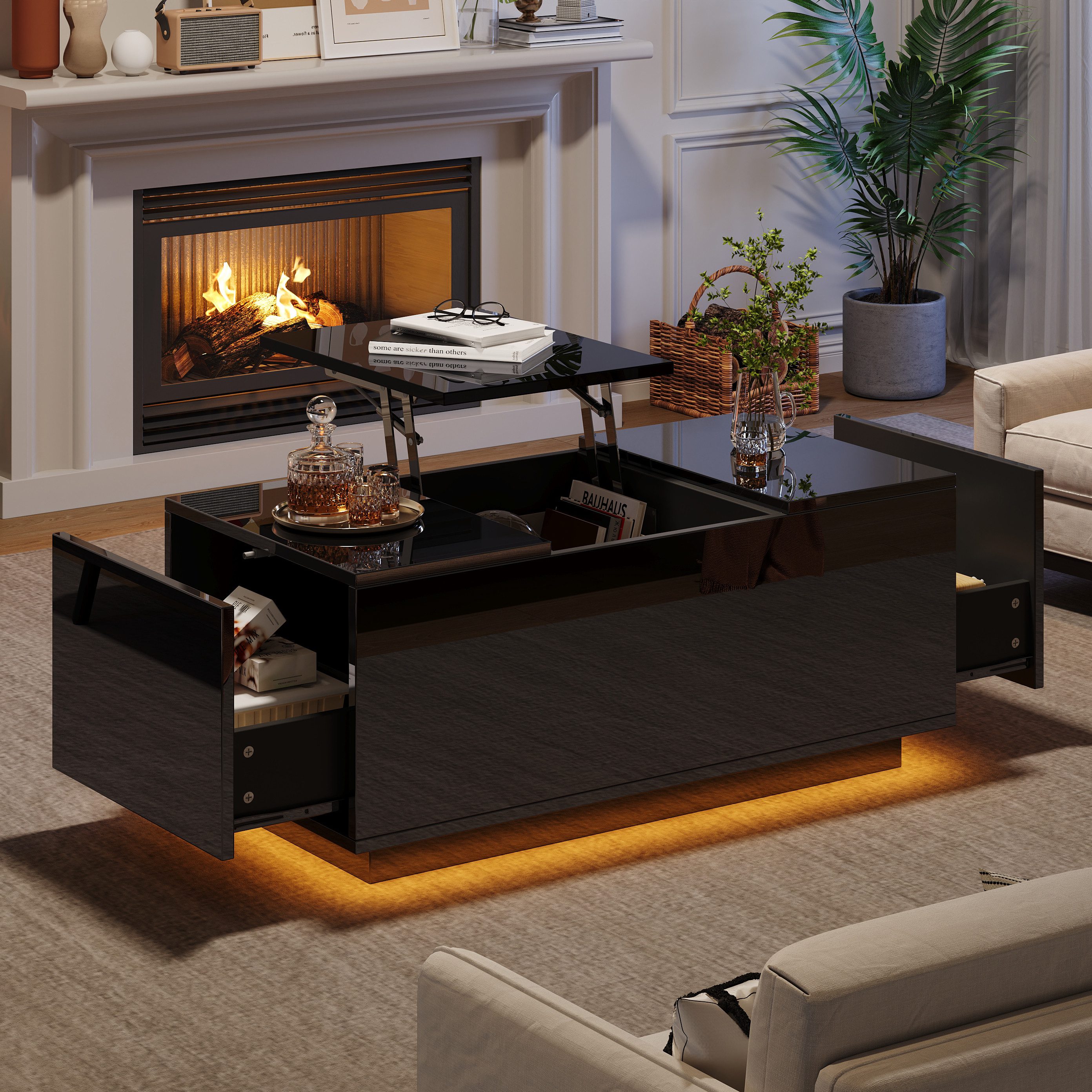 STILVORA Couchtisch mit Schubladen Wohnzimmertisch Sofatisch mit LED,Kaffee günstig online kaufen