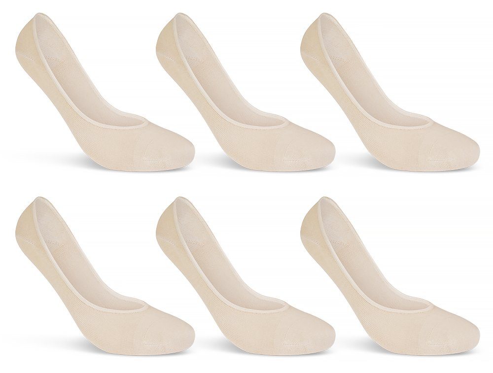 sockenkauf24 Füßlinge 6 Paar "Low Cut" Ballerina Socken Baumwolle Sneakersocken (Beige, 35-38) Schwarz Weiß Beige - 39960 WP