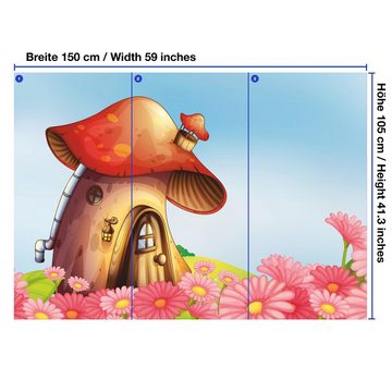 wandmotiv24 Fototapete Kinderzimmer Pilzhaus Blumen, glatt, Wandtapete, Motivtapete, matt, Vliestapete