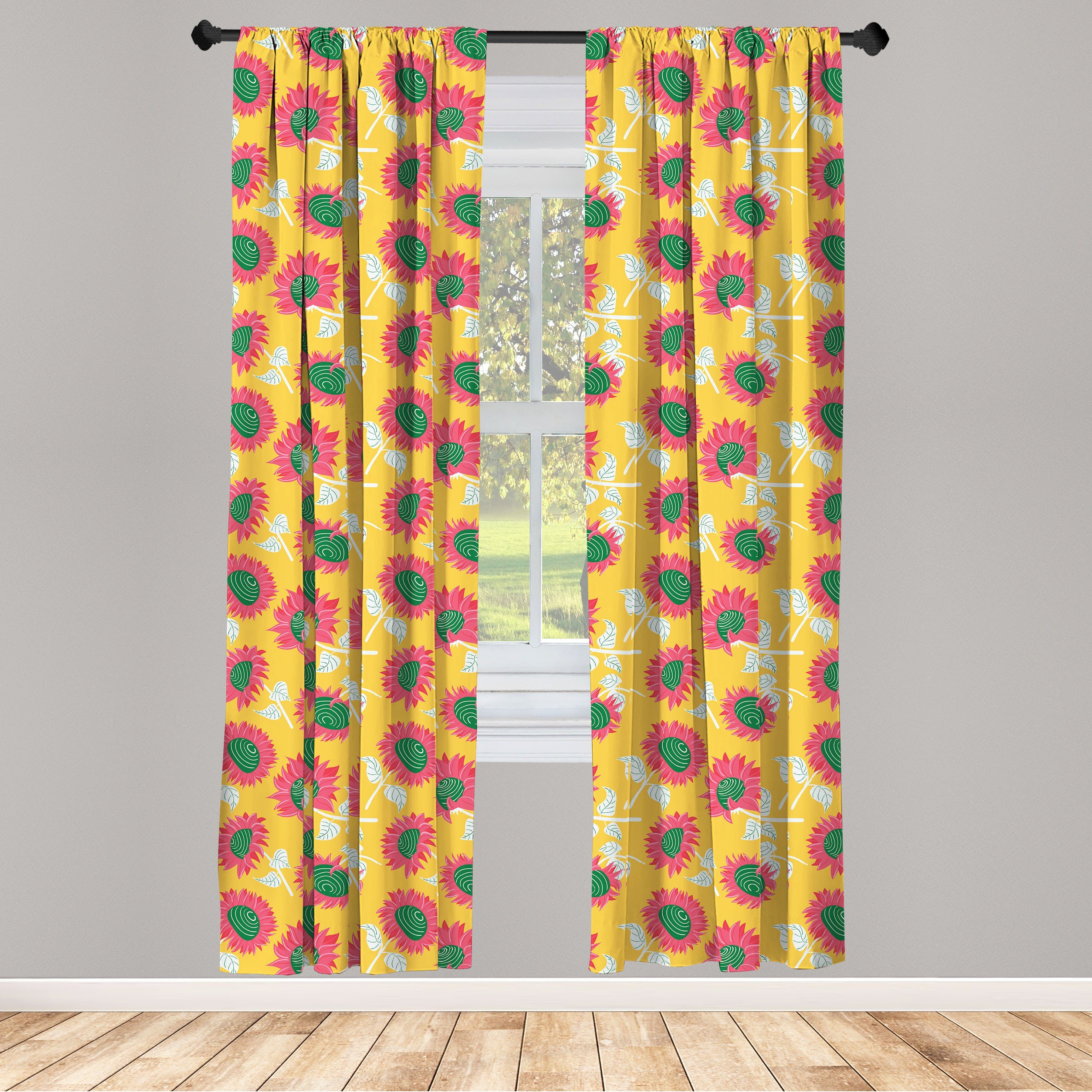 Gardine Vorhang für Wohnzimmer Schlafzimmer Sonnenblumen Dekor, Microfaser, Sommer Abakuhaus, Zusammenfassung Blumen