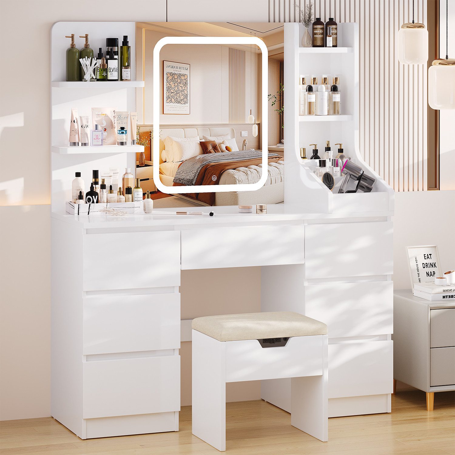 HOMALL Schminktisch Eingebaute LED-Beleuchtung, einstellbare Helligkeit, mi günstig online kaufen