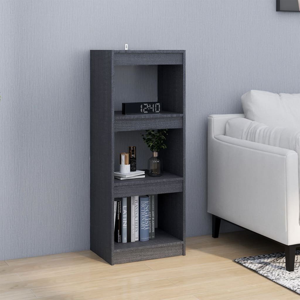 furnicato Bücherregal Grau 40 x 30 x 103,5 cm aus massivem Kiefernholz, 1-tlg., Regalwand mit viel Stauraum als Raumteiler für den Flur oder Wohnraum