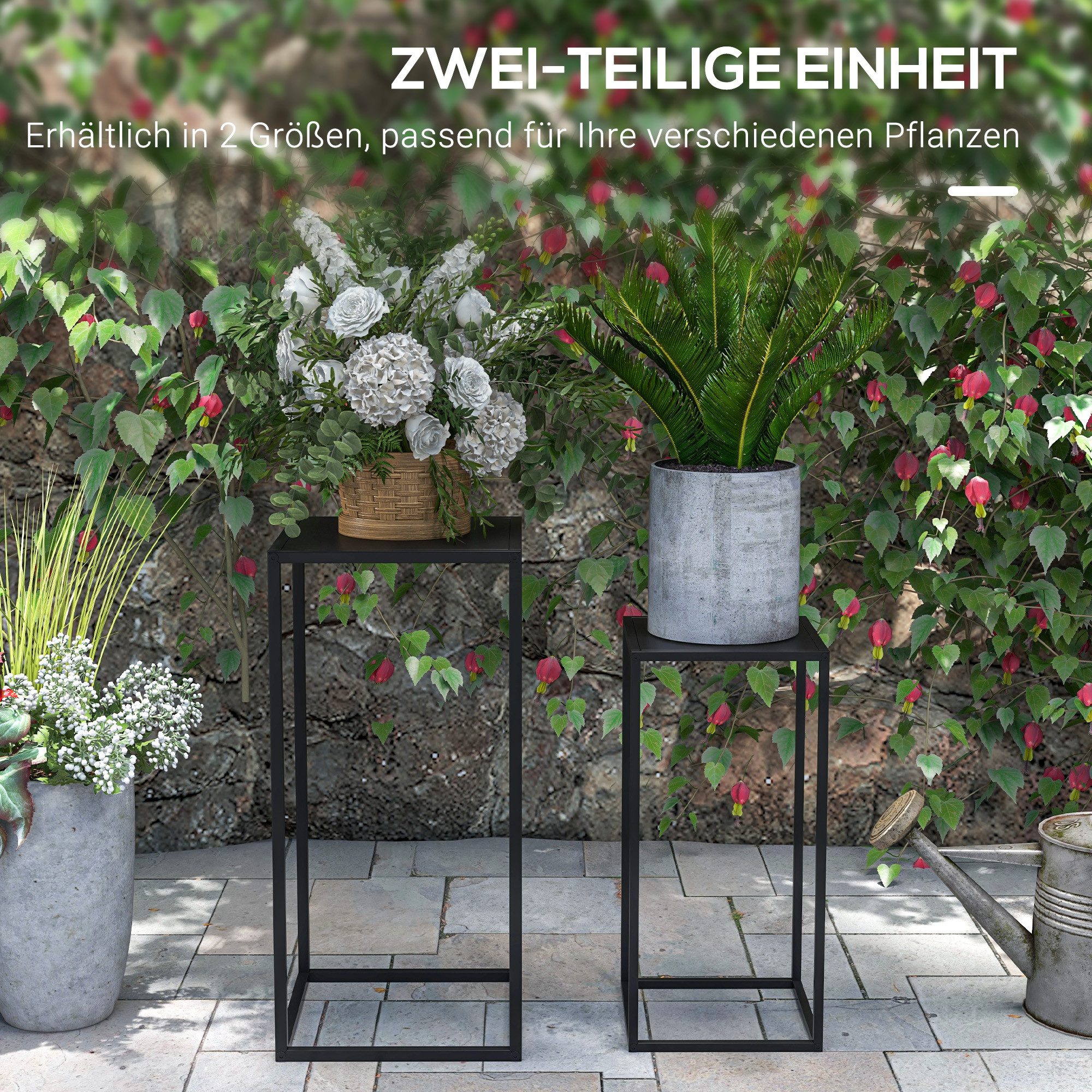 Outsunny Blumenständer Pflanzenständer Pflanzenhocker mit Stahlbeine Skandinavischem Design (Pflanzenhalter, 2 St., Blumentopfhalter), für Balkon, Wohnzimmer, S – Bild 4 von 5