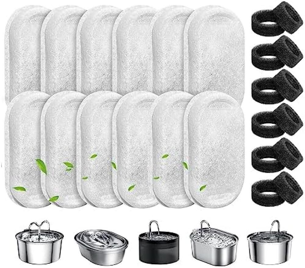 FELIXLEO Ersatzfilter Katzenbrunnen Filter 24 Stk Kohle Schaum 2L-4L Edelstahl
