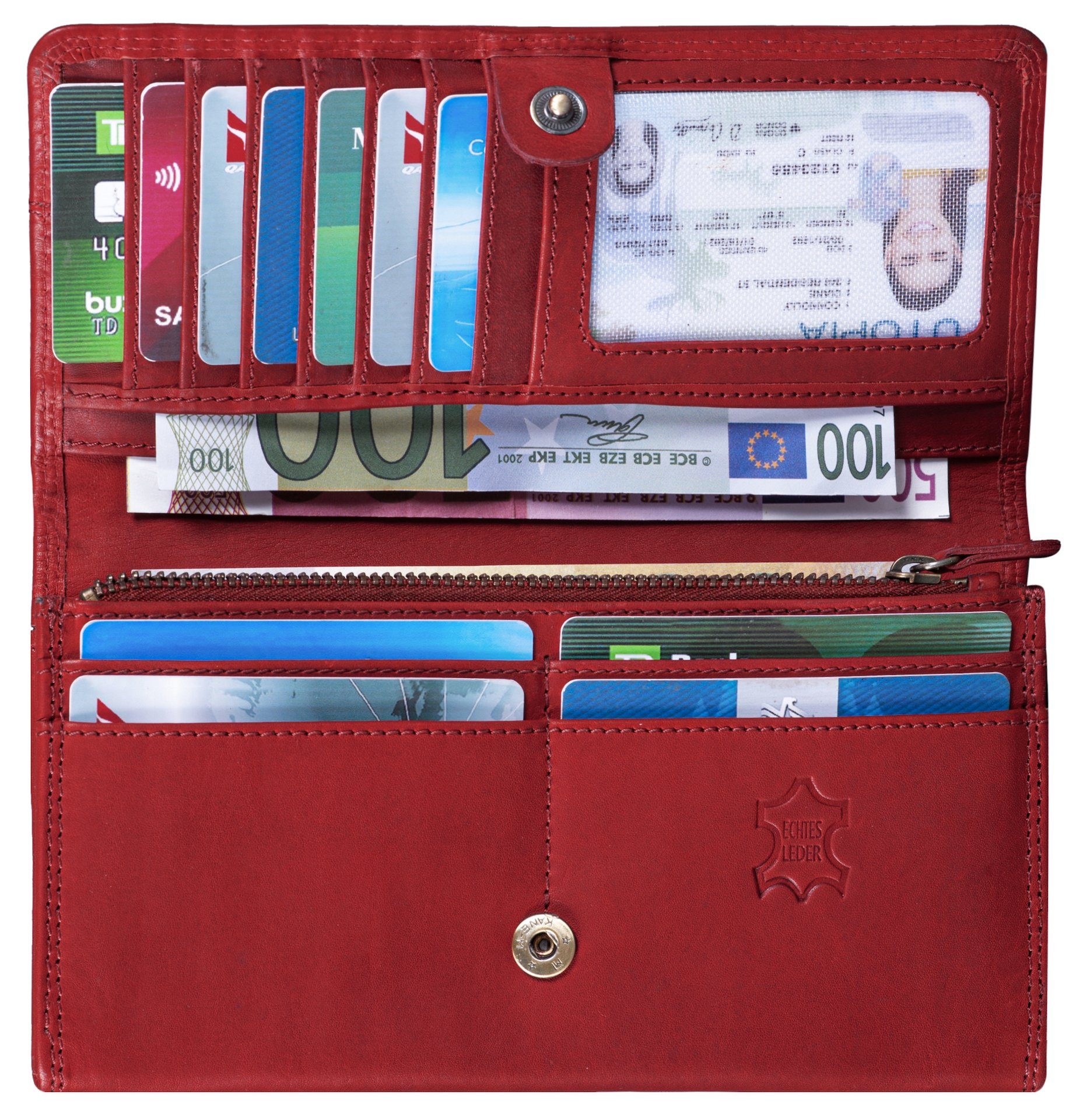 Benthill Geldbörse Damen Echt Leder RFID Portemonnaie mit vielen Kartenfächer Vintage, RFID-Schutz Kartenfächer Münzfach Reißverschlussfach – Bild 3 von 5