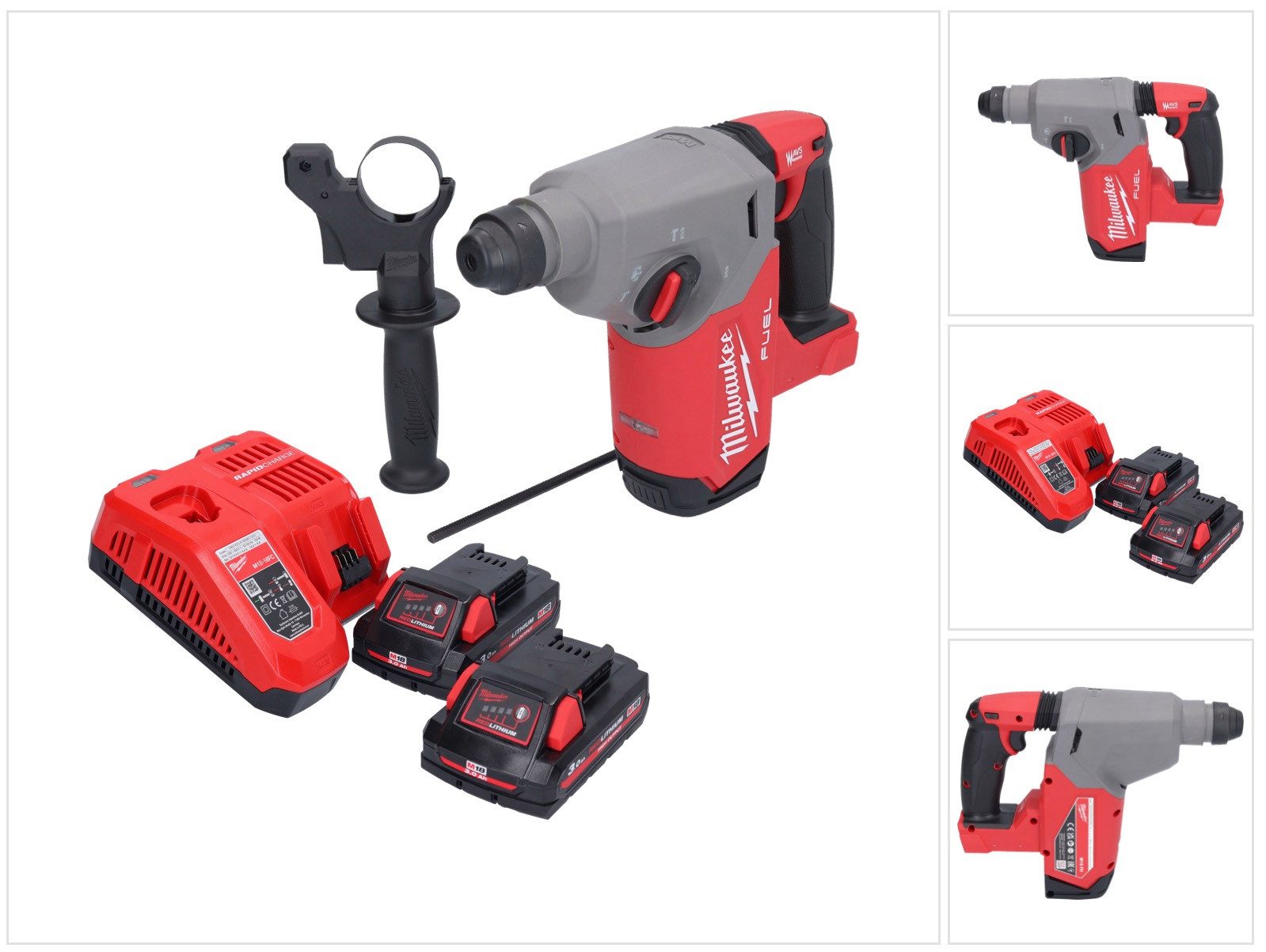Milwaukee Schlagbohrmaschine M18 FH-302 Akku Bohrhammer 18 V 2,5 J SDS plus Brushless + 2x Akku 3