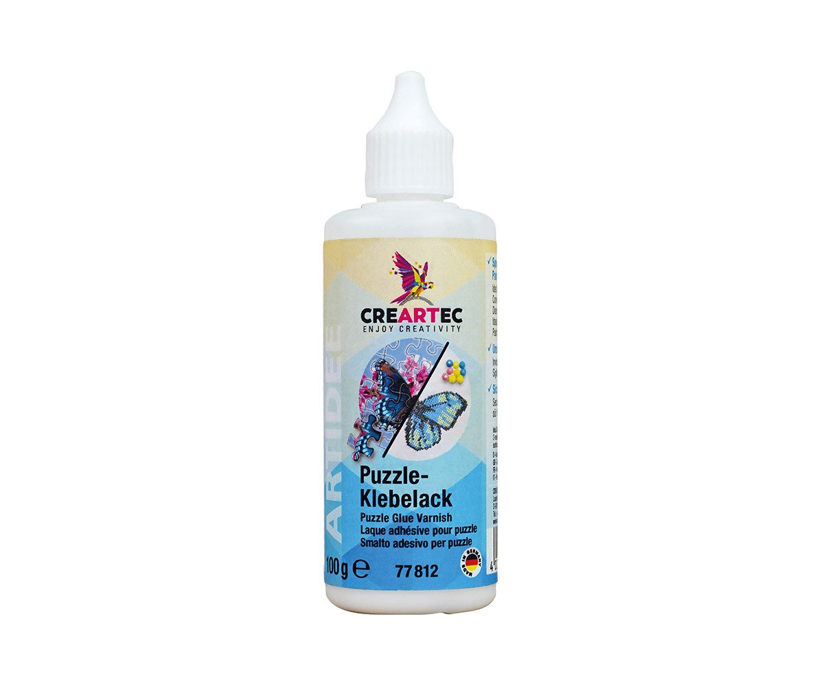 CREARTEC Klebstoff Puzzle-Klebelack - 100 g - transparent aushärtend - für Puzzlefreunde, zum Erhalten von Puzzlebildern und Diamond Paintings - Made in Germany