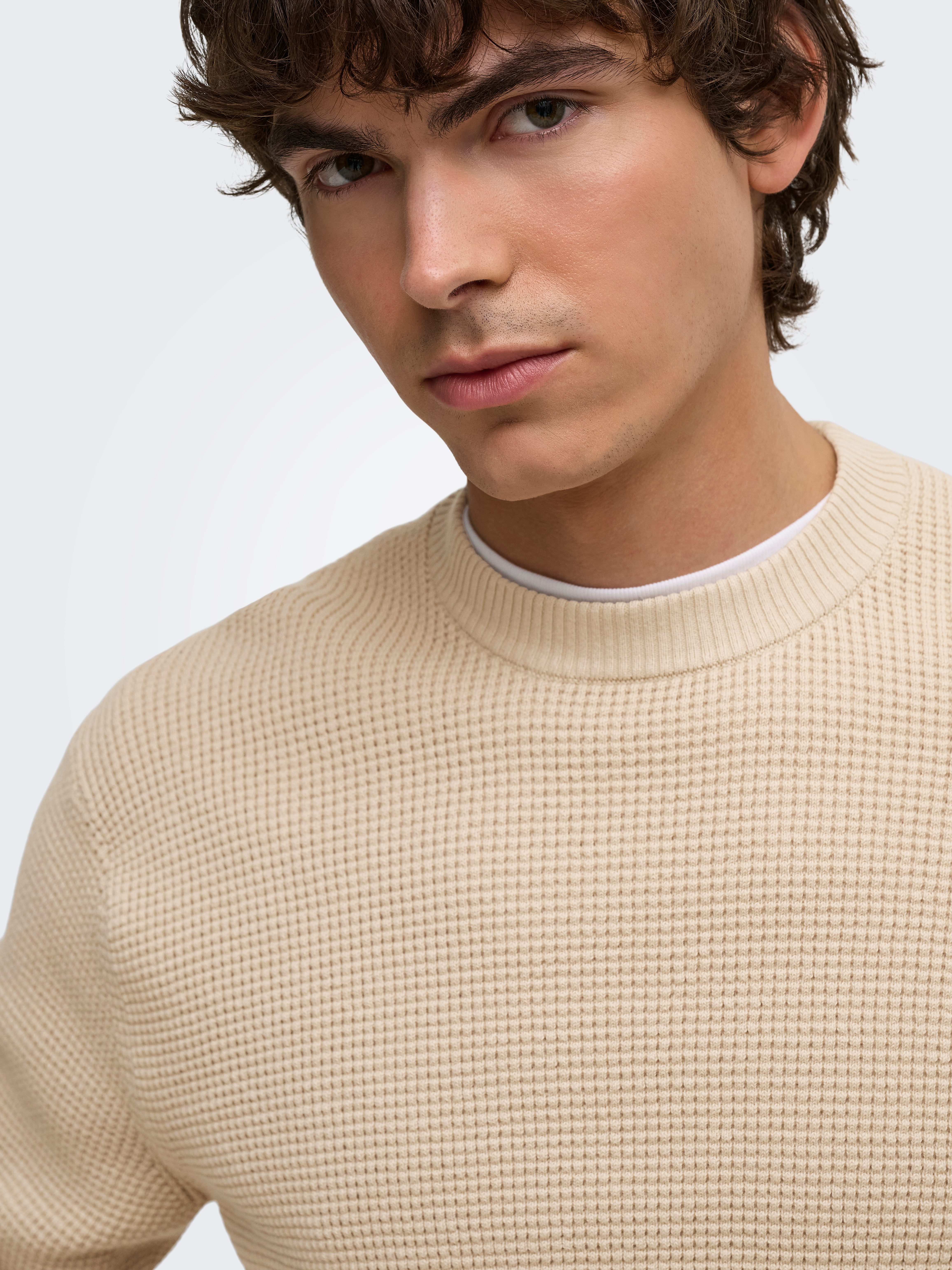ONLY & SONS Rundhalspullover ONSMARIUS LS WAFFLE CREW REG OTL Baumwollmischung, regular fit