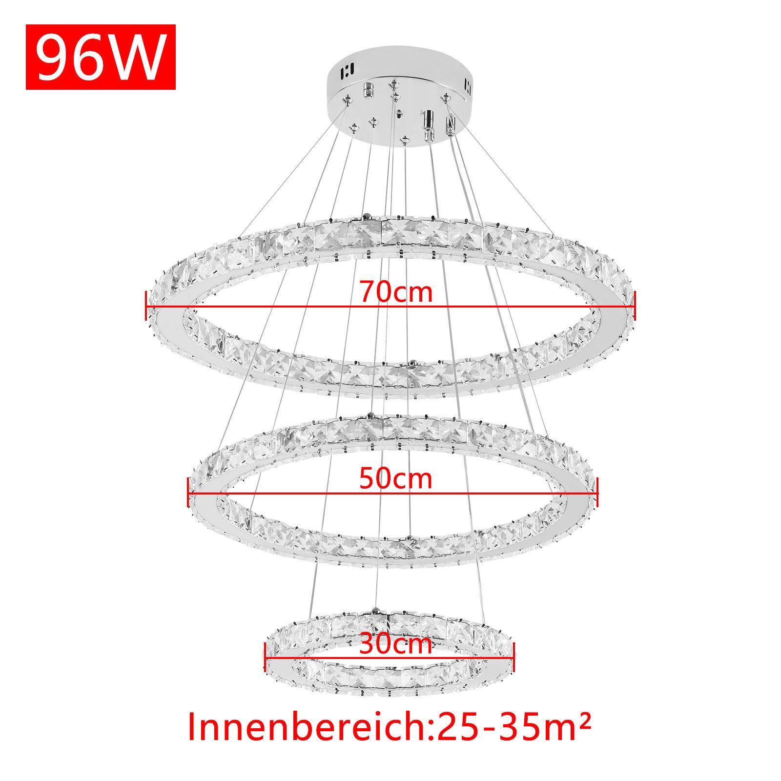 FIVMEN LED Deckenleuchte Pendelleuchten 48W/72W/96W Hängelampe Kronleuchter Dimmbar, LED fest integriert, Kristall Hängeleuchte 2 Ringe/3 Ringe