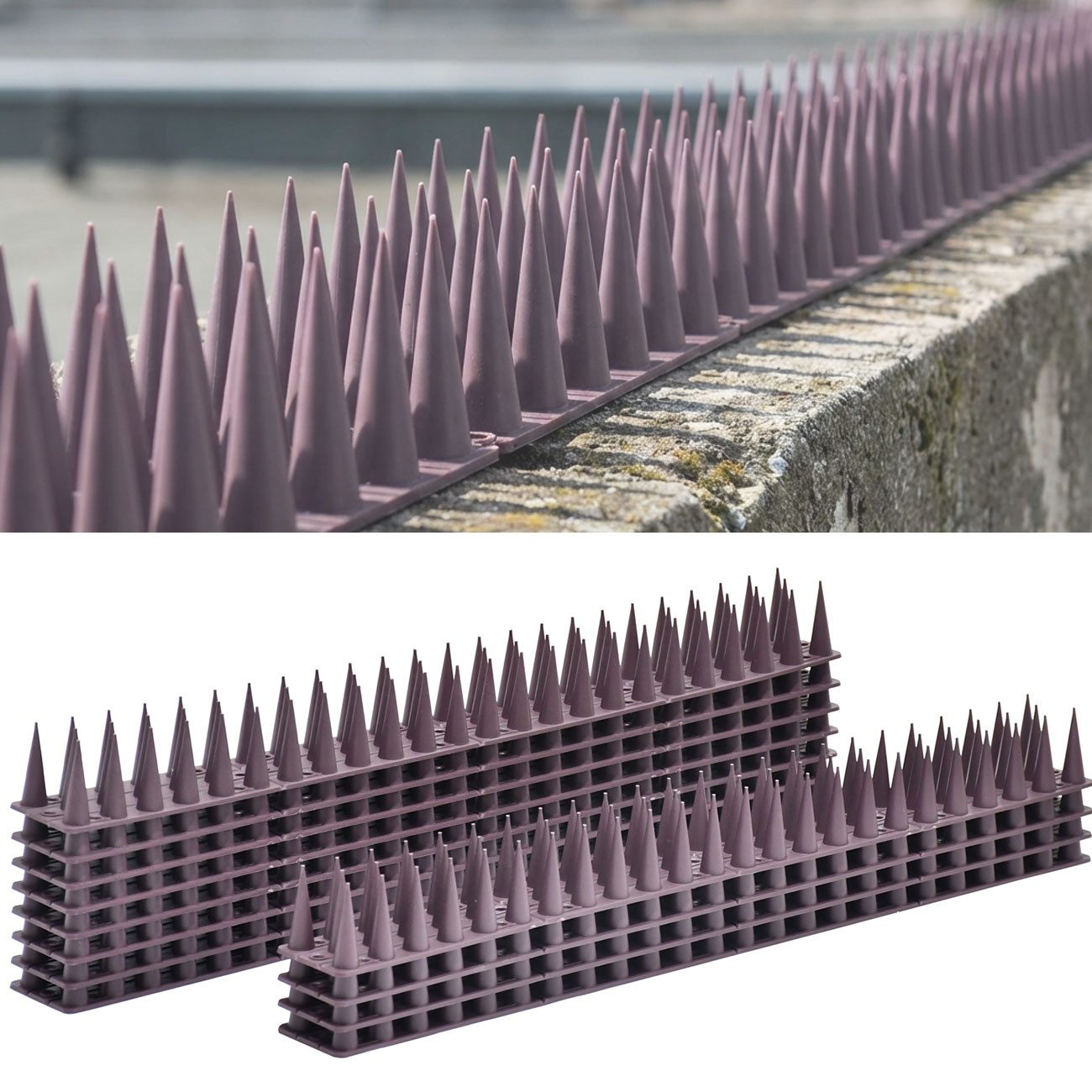 shop'n smile ideoon Taubenspikes Vogelabwehr Spikes 5,4m Taubenschreck 3-reihig gegen Tauben & Marder, 12-St., 12er / 24er-Set, Individuell zuschneidbar, flexibel montierbar/100% UV-beständig