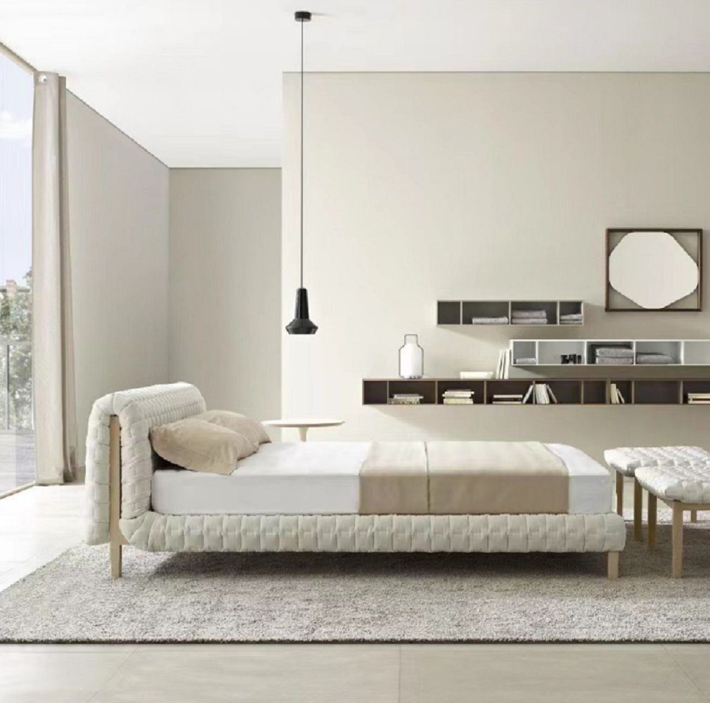 Designer Modernes Bett), (1-tlg., Europa Made Bett Doppelbetten in Weißes Schlafzimmer Bett JVmoebel Holzgestell 1x