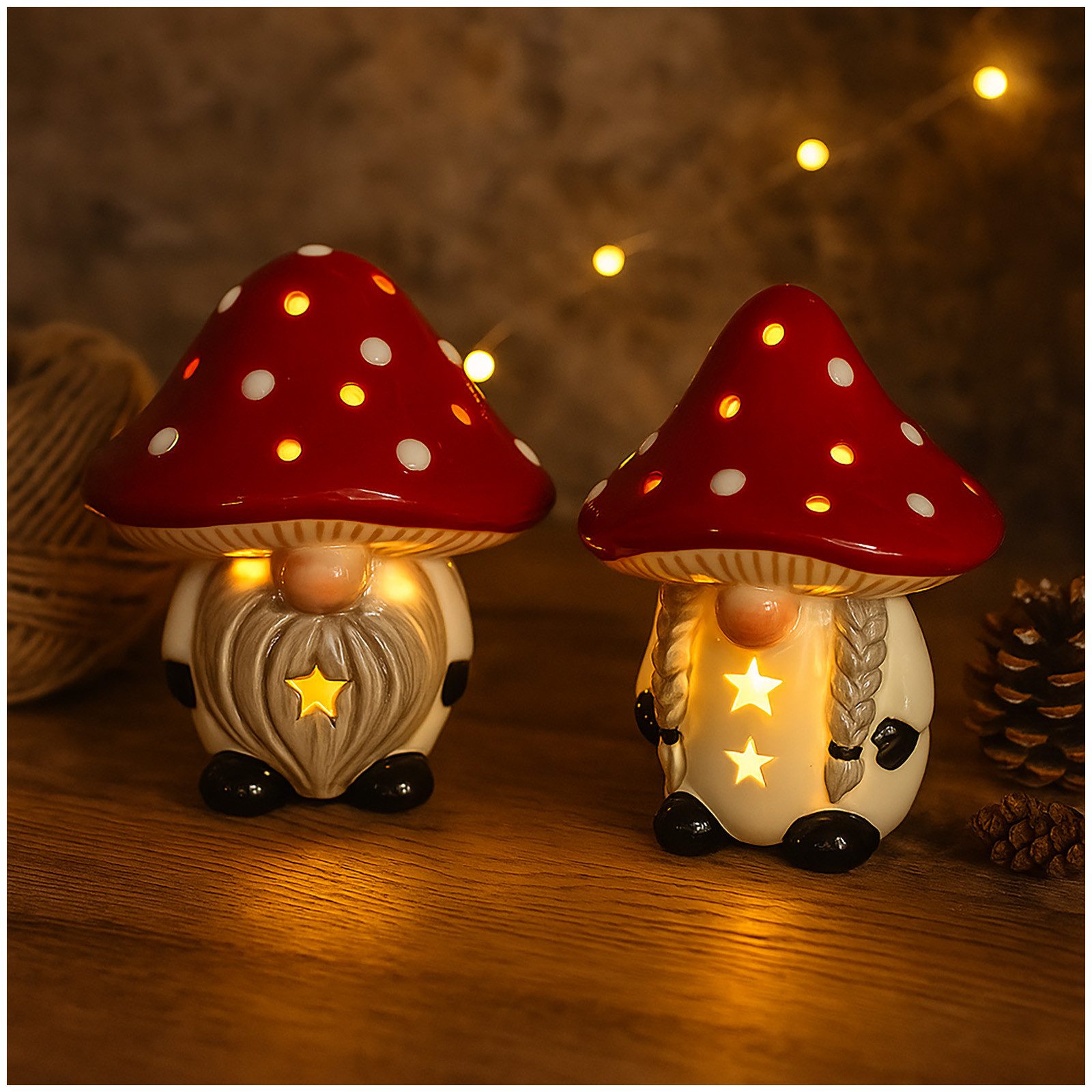 HTI-Living Weihnachtsfigur LED Fliegenpilzpärchen Set Wichtel günstig online kaufen