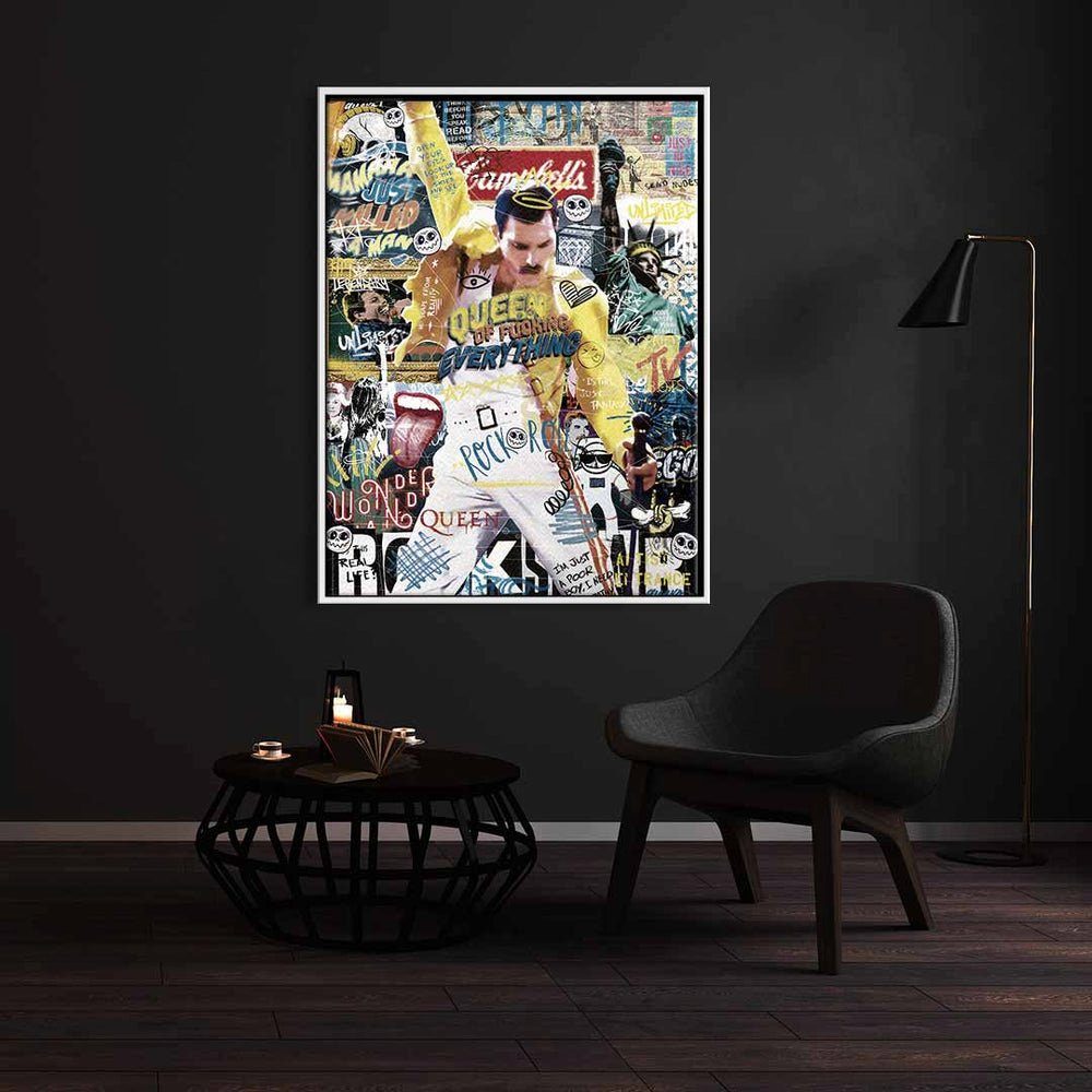 DOTCOMCANVAS collage Rahmen Leinwandbild, Art Mercury Pop Queen Freddie goldener DOTCOMCANVAS® Leinwandbild