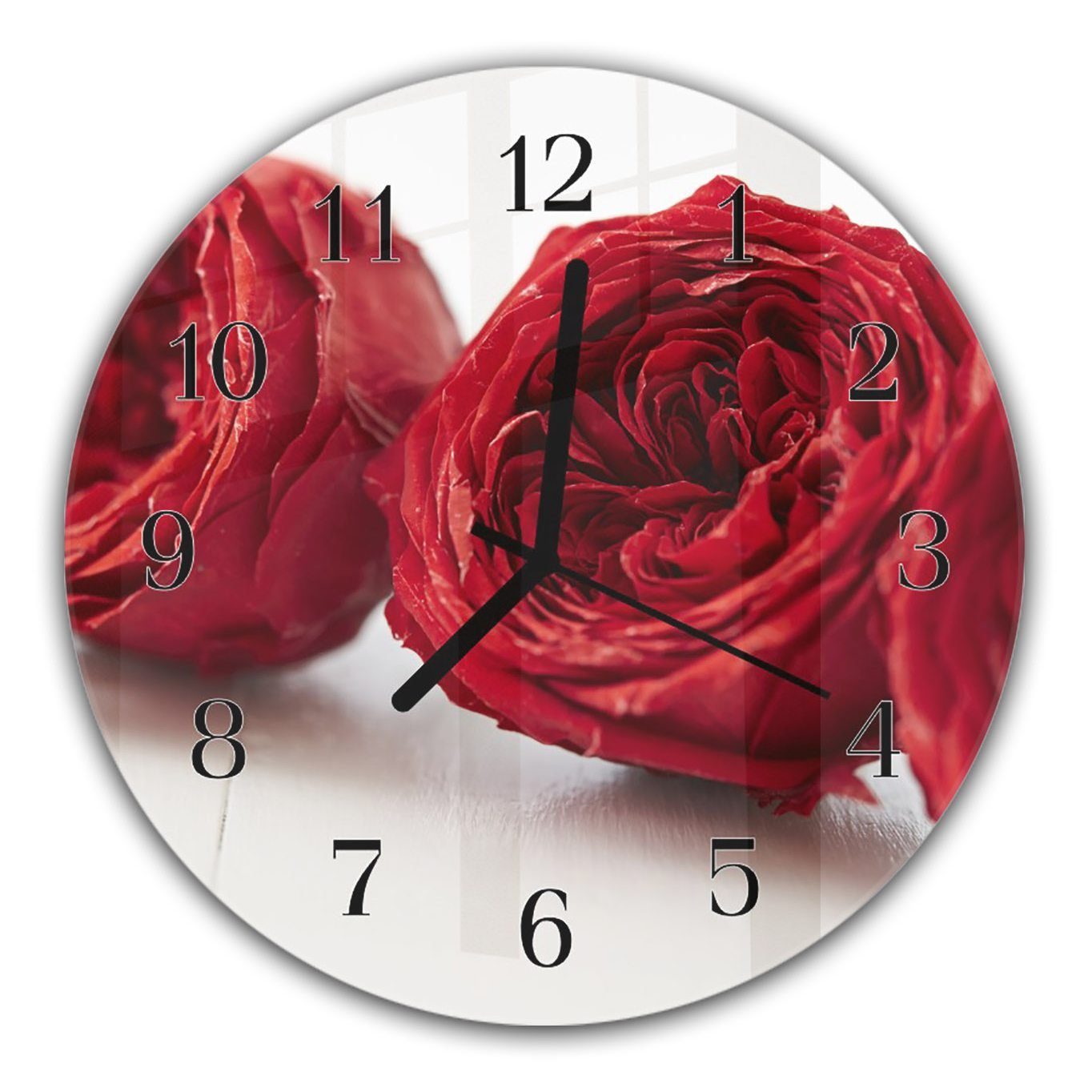 Dieses Jahr ist auch ein heißes Thema Primedeco Wanduhr Wanduhr Rosen Glas mit aus Rote mit Motiv Durchmesser cm 30 und Quarzuhrwerk - Rund