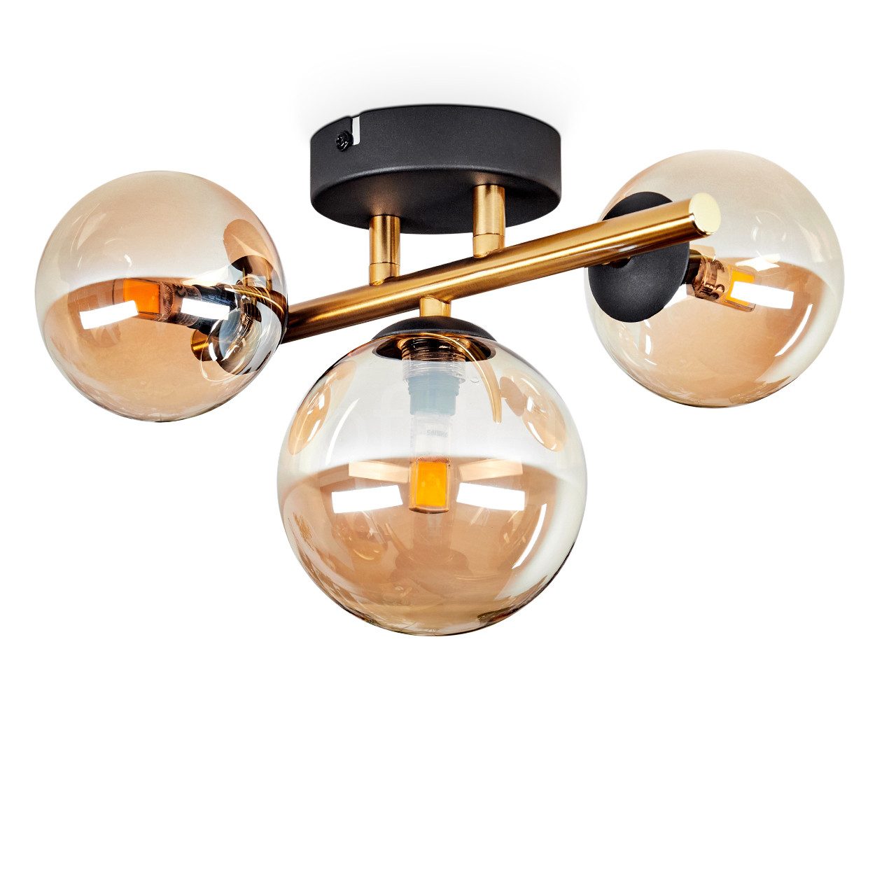 hofstein Deckenleuchte Deckenlampe aus Metall/Glas in Schwarz/Goldfarben/Be günstig online kaufen