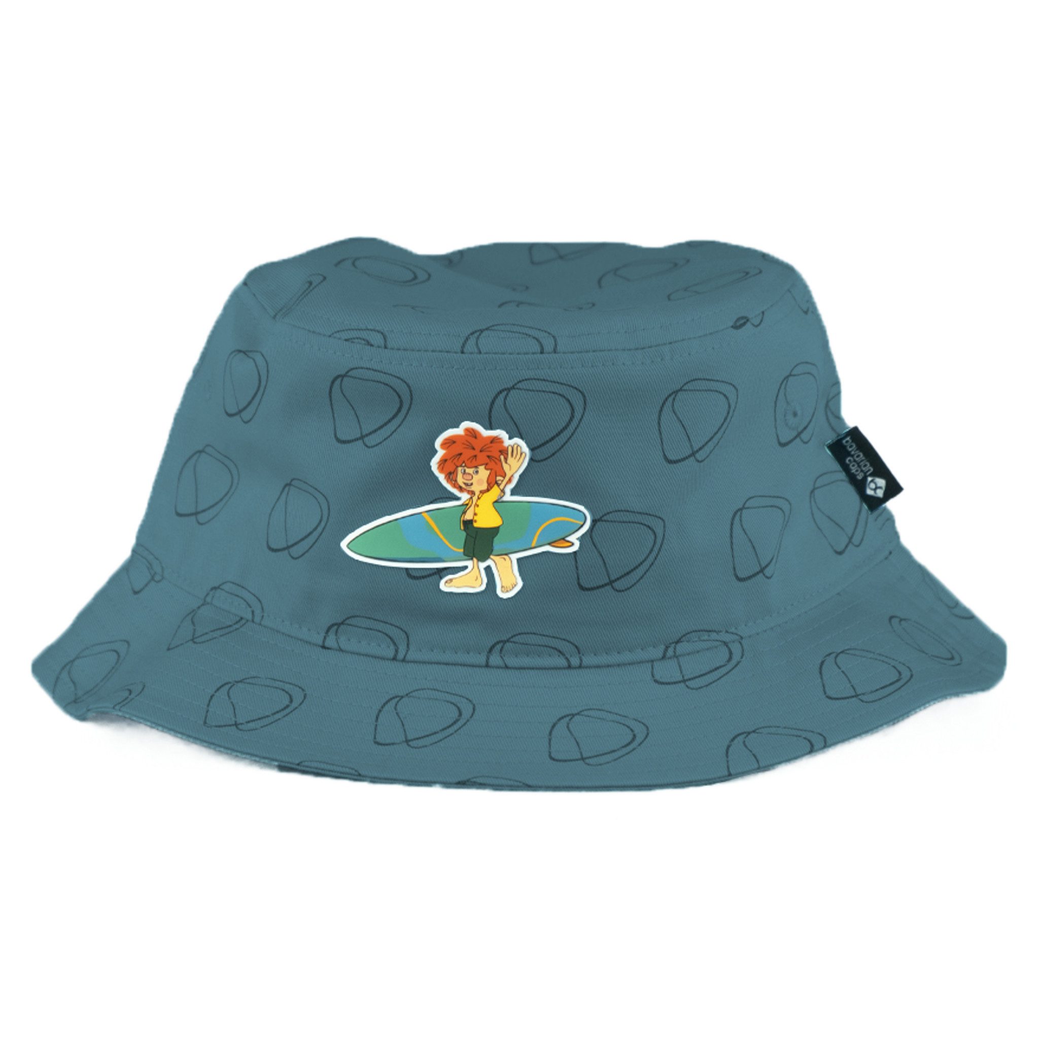 Bavarian Caps Fischerhut Bavarian Caps Bucket Hat "Pumuckl surft" - ozeanblau one size (Anglerhut, Anglerhut, Fischerhut, Bucket Hat) Allover-Print