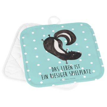 Mr. & Mrs. Panda Topflappen Stinktier Handstand - Türkis Pastell - Geschenk, Skunk, Stinki, Topfu, (1-tlg), Hitzebeständig