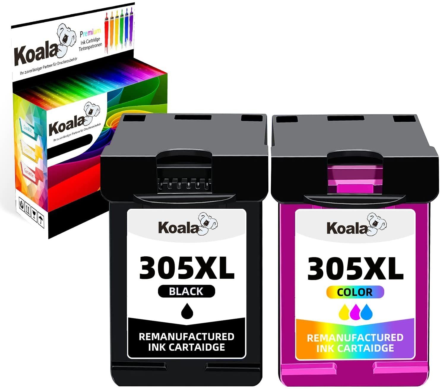 Koala HP 305XL Schwarz & Farb Druckerpatronen für DeskJet 2710 2720 Tintenpatrone (Packung, HP 305XL DeskJet 2700 2710 2720 2720e ENVY 6020 6030 6032)