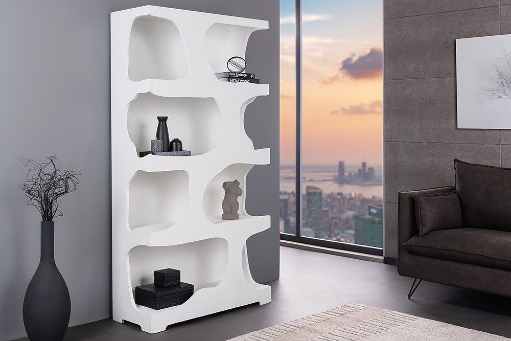 riess-ambiente Standregal ART AMBIENTE 180cm weiß · Raumteiler im Edelrost-Design, Einzelartikel 1-tlg., Wohnzimmer · Beton-Oberfläche · 4 Fächer · abstrakte Optik · Modern