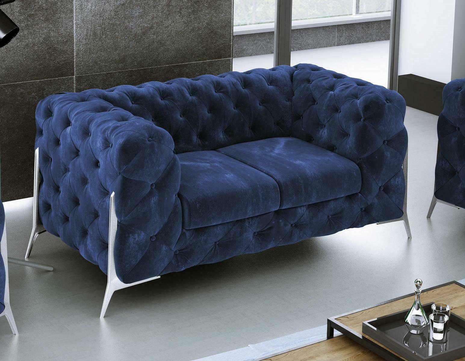 JVmoebel Sofa Grüße Chesterfield Couch 2 Sitzer Polster Sitz Textil Stoff Sofa, Made in Europe Blau