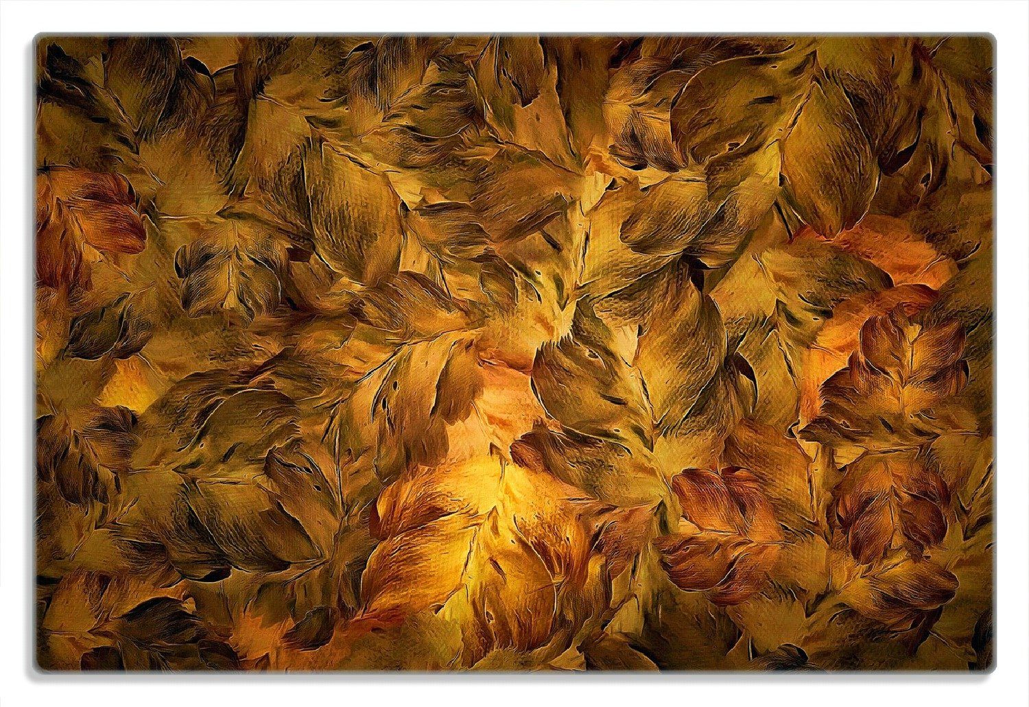 Wallario Frühstücksbrett Goldene Blätter in Ölfarben, (inkl. rutschfester Gummifüße 4mm, 1-St), 20x30cm