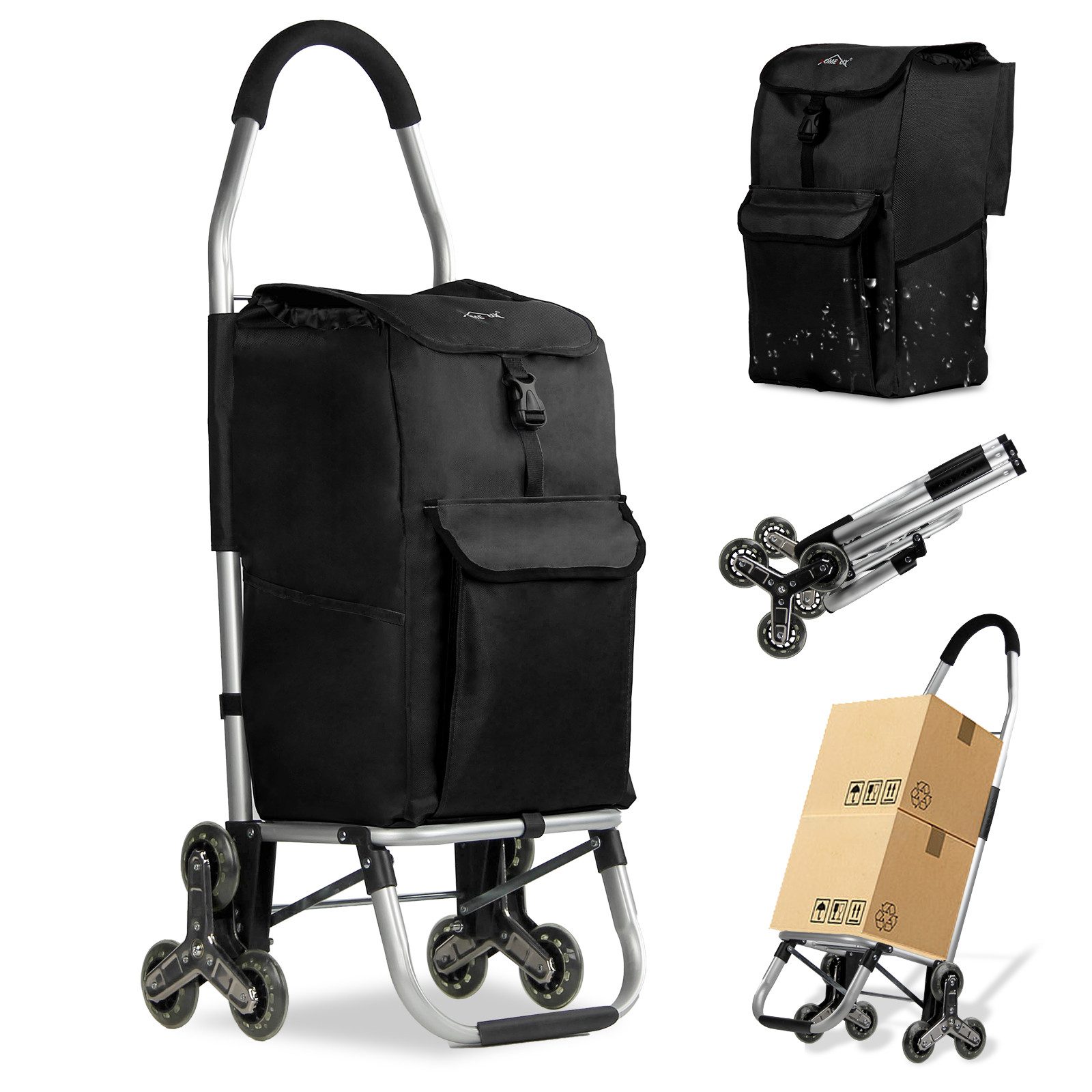 HOMELUX Einkaufstrolley Treppensteiger, mit separater Kühltasche, klappbar, Handwagen mit Rollen, abnehmbare Tasche, Backgrid