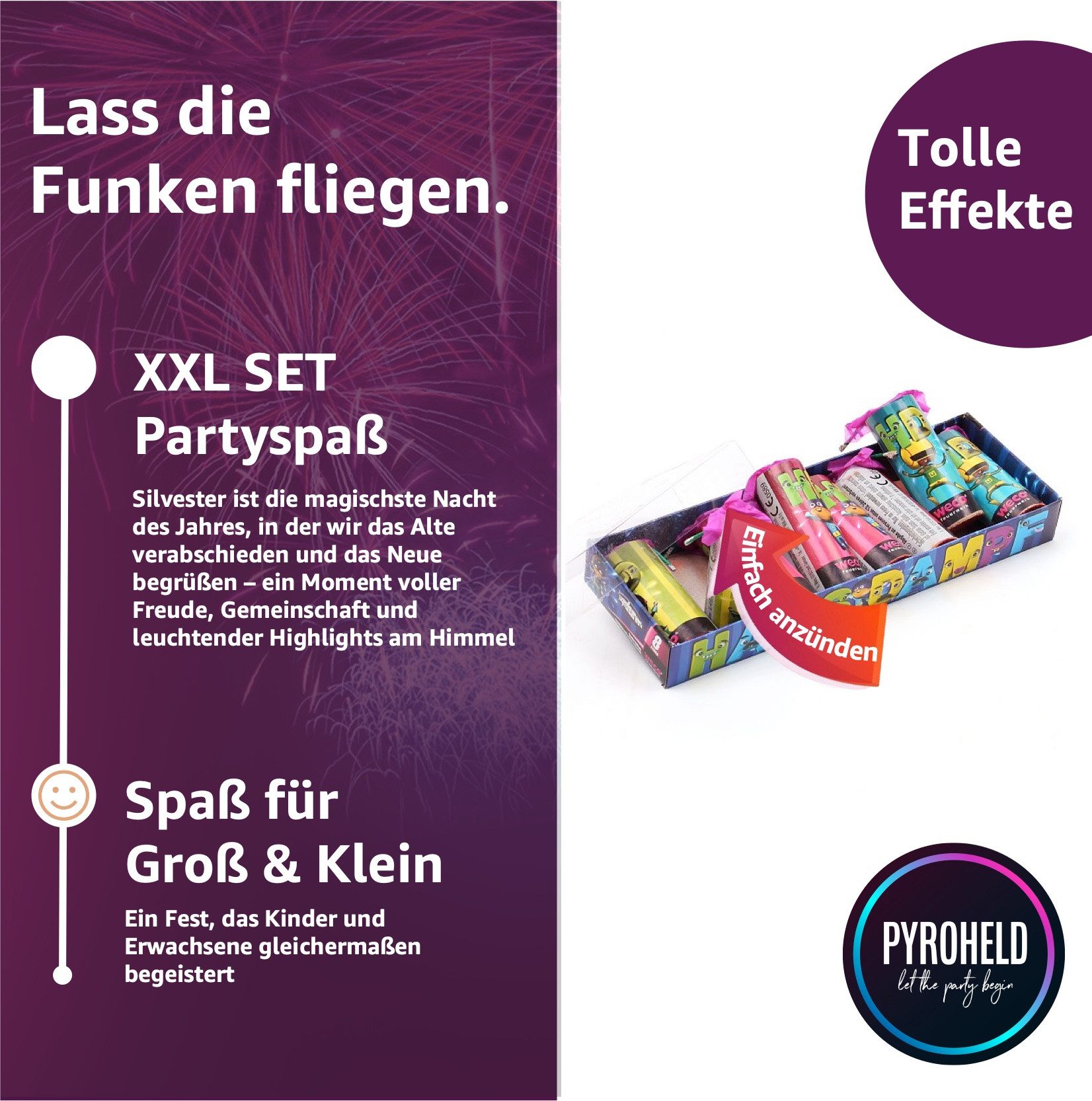 PYROHELD Geburtstagskerze XXL Jugendfeuerwerk Set Hans Dampf - 8 Teilig Sil günstig online kaufen