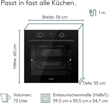 wiggo Einbaubackofen Einbau-Backofen WO-BFA610 schwarz I Heißluftofen Energieklasse A, mit Teleskopauszug, Ober- & Unterhitze, Heißluft, Grillen, Auftauen, Airfryer