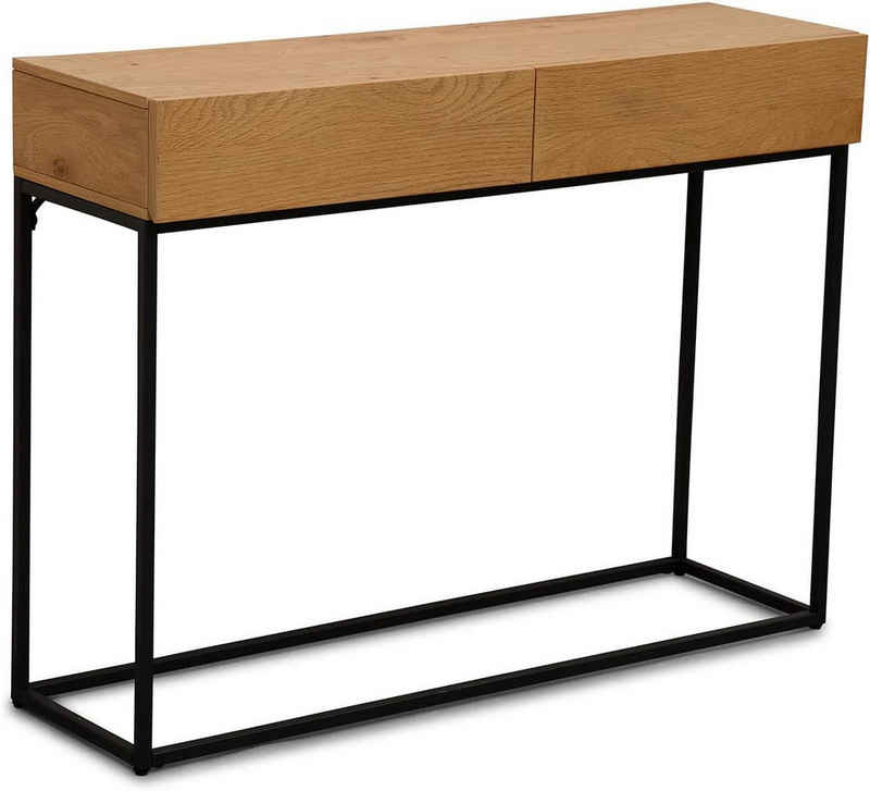 Terra Home Konsolentisch Lykke - Braun-Schwarz, 100x30x75 cm, Holz, mit Schubladen, Industrial, mit 2 Schubladen