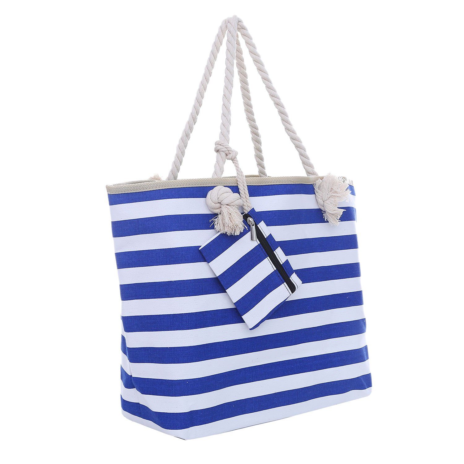 DonDon Strandtasche Shopper Schultertasche Beach Style (2-tlg), Große Strandtasche, mit Reißverschluss, tolle Motive blau-Weiß