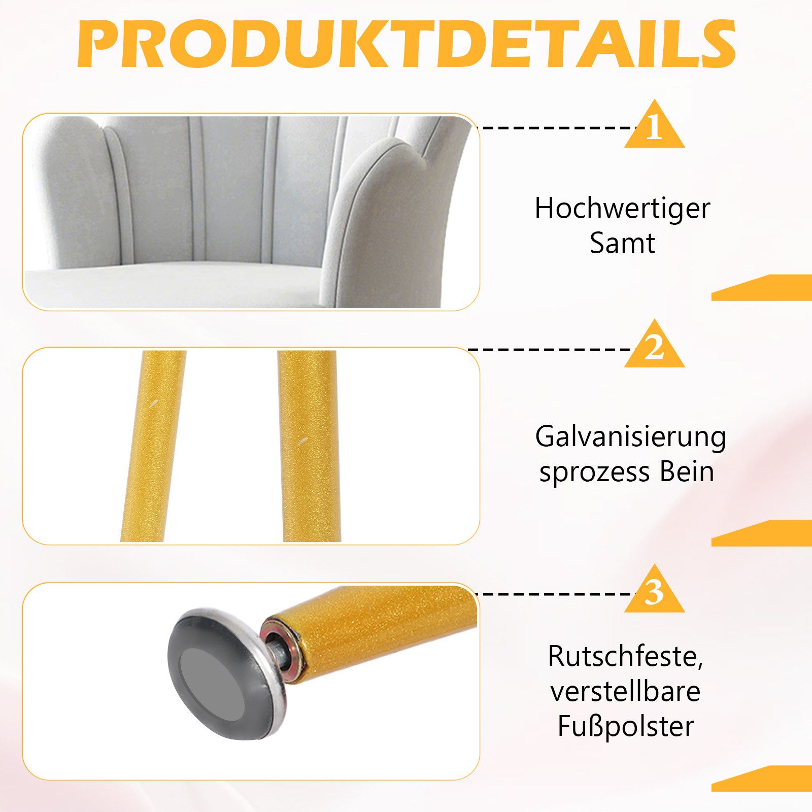 TWSOUL Loungesessel Sessel Weicher Samt Armlehnstuhl Relaxsessel Polsterstuhl Metallbeine, verstellbare Füße, Sessel für Wohn- und Schlafzimmer, 74*60CM