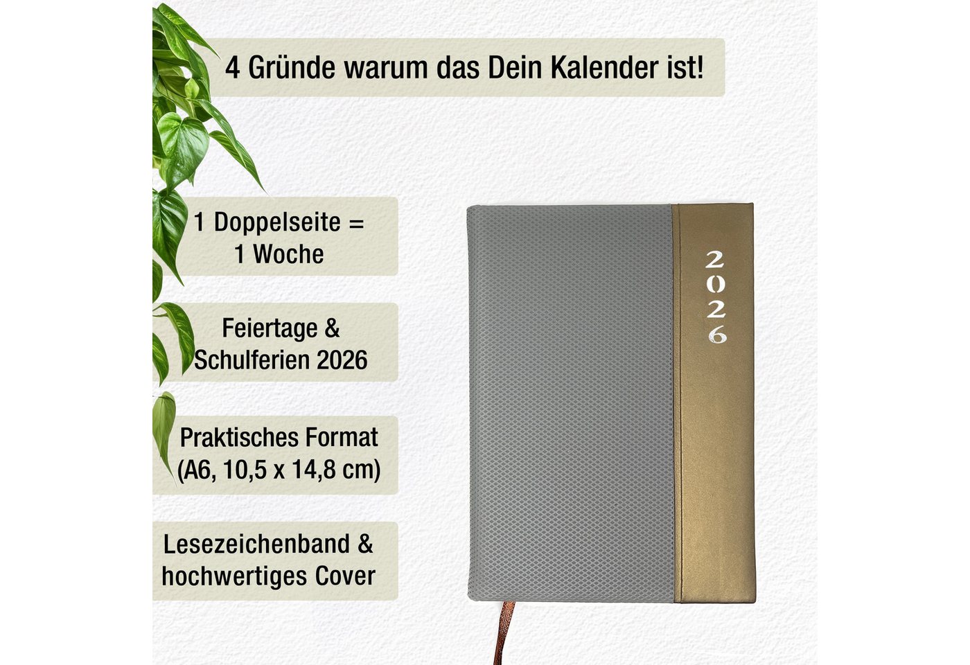 Thumbnail - AMLI Taschenkalender Taschenkalender 2026 A6 Grau, 1 Woche 2 Seiten, DIN A6 Kalender, Buchkalender 2026