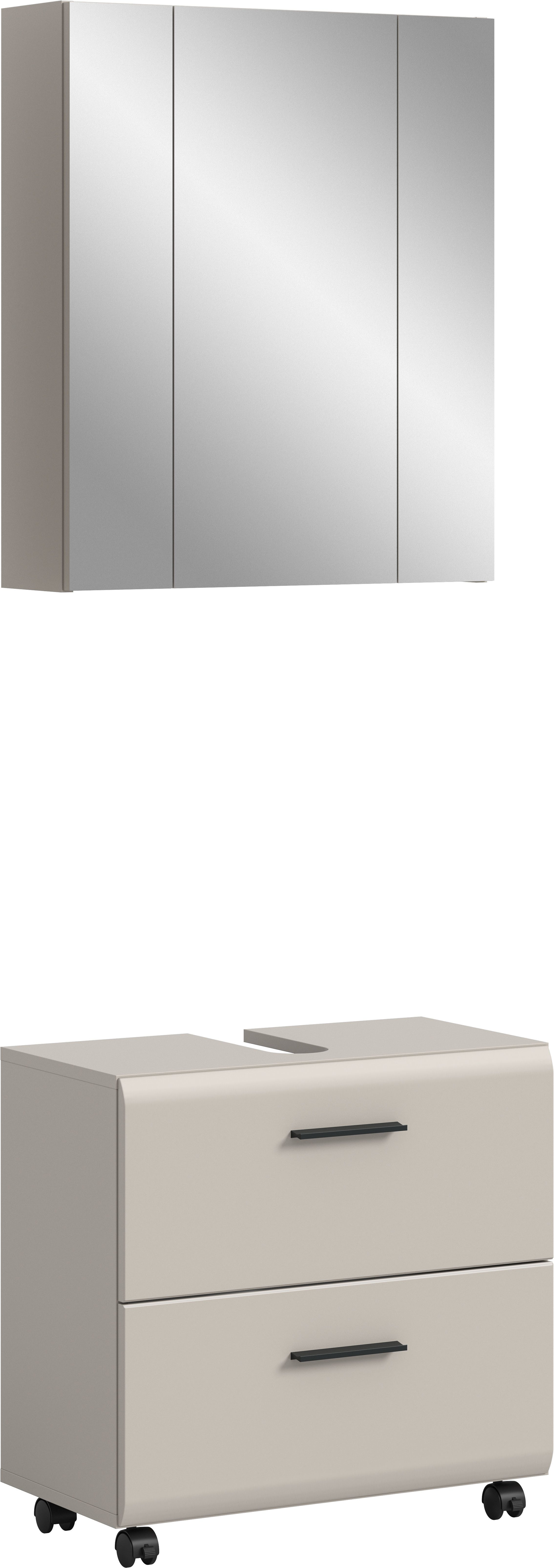 welltime Badmöbel-Set FLORENZ, 2-tlg. Bad-Kombination, hochwertige MDF-Front, (3-St., best. aus: 1 Spiegelschrank, 1 Waschbeckenunterschrank), Bad-Kombination, Bad-Möbel, Badezimmer, Kombination, Kombi