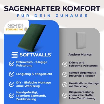 softwalls Kopfteil Wandkissen Samt - Kopfteil - Wandpaneele, Dunkelgrün - 50x30, (1 St., 5 (sehr gut), Schalldämmend