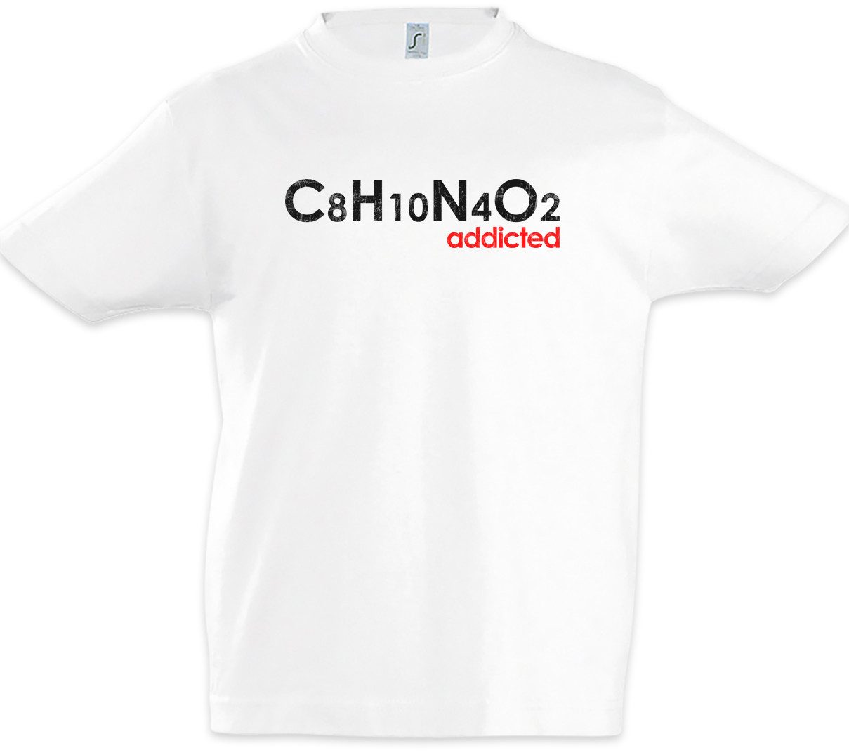 Print-Shirt Caffeine Addicted Kinder T-Shirt Koffein Süchtig Kaffee Molekül Lehrer