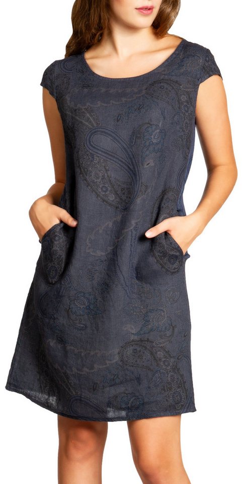 Caspar Sommerkleid SKL022 Damen Sommer Leinenkleid mit Paisley Print bis Größe 50 Luftig leicht, figurumspielende Form, mit seitlichem Jersey-Einsatz