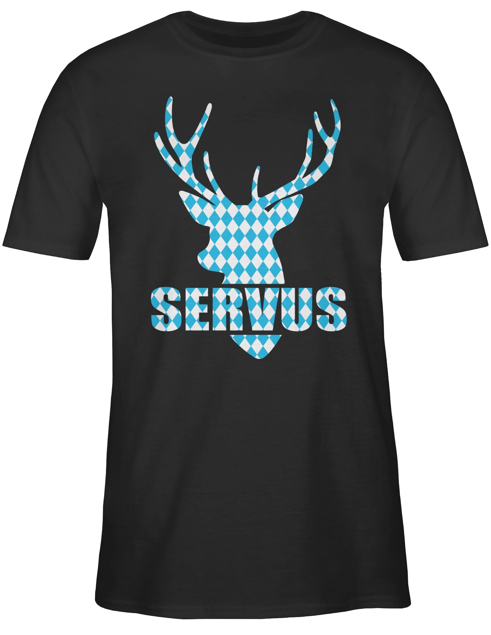 Shirtracer T-Shirt Servus - Hirsch 01 Herren Schwarz bayrischem mit Muster für Oktoberfest Mode