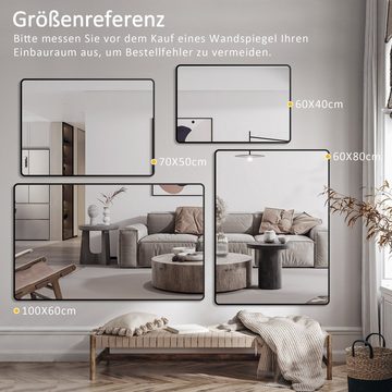 WDWRITTI Badspiegel Rechteckig mit 60cm LED Spiegelleuchte Wandspiegel mit Licht Kaltweiß (Spiegel mit Alurahmen, 100x60, 80x60, 70x50, 60x40), Badezimmerspiegel mit Beleuchtung Set