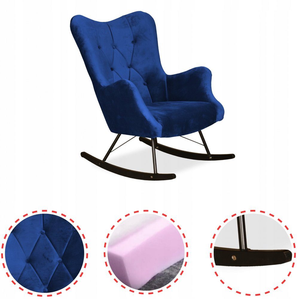 Family Meble Sessel Family Meble Luna Schaukel-Ohrensessel Royal 22 Indigo 78x87x100 cm