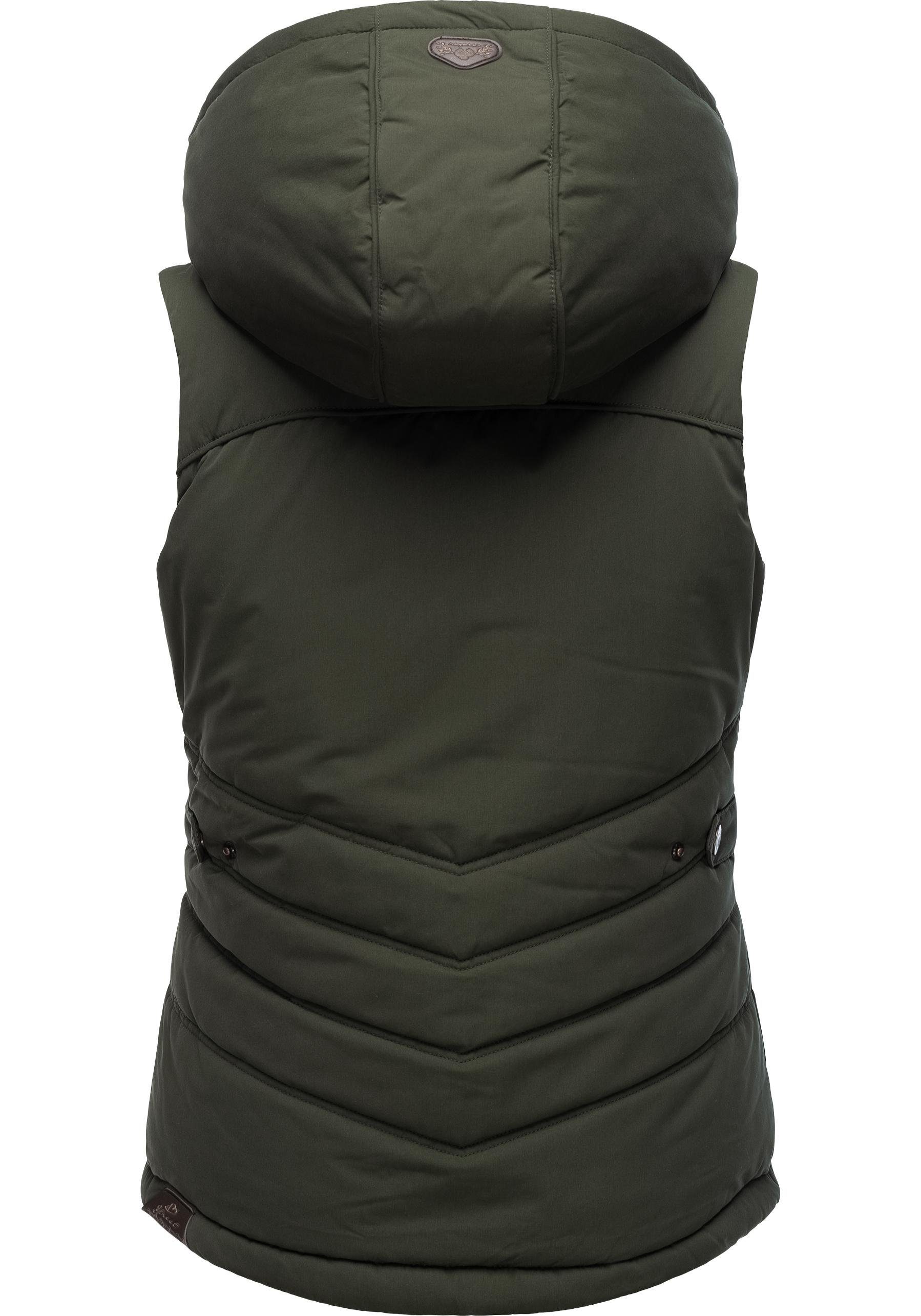 Ragwear Steppweste Hesty Wasserdichte Outdoor-Weste mit abnehmbarer Kapuze