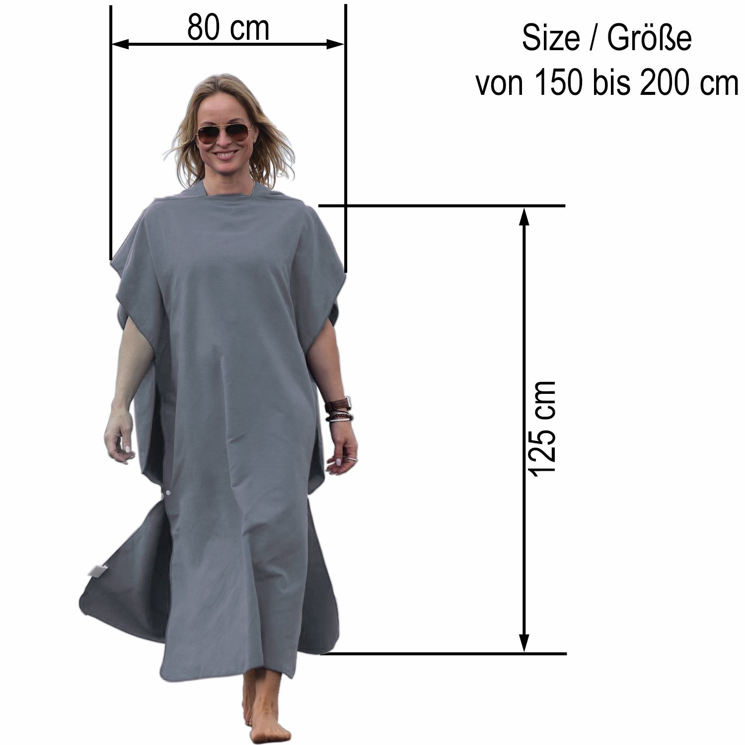 HEKERS Badeponcho Surfponcho aus Mikrofaser Badeponcho Umziehhilfe Strand Umkleidehilfe, Kapuze, Druckknöpfe, Mit Kapuze