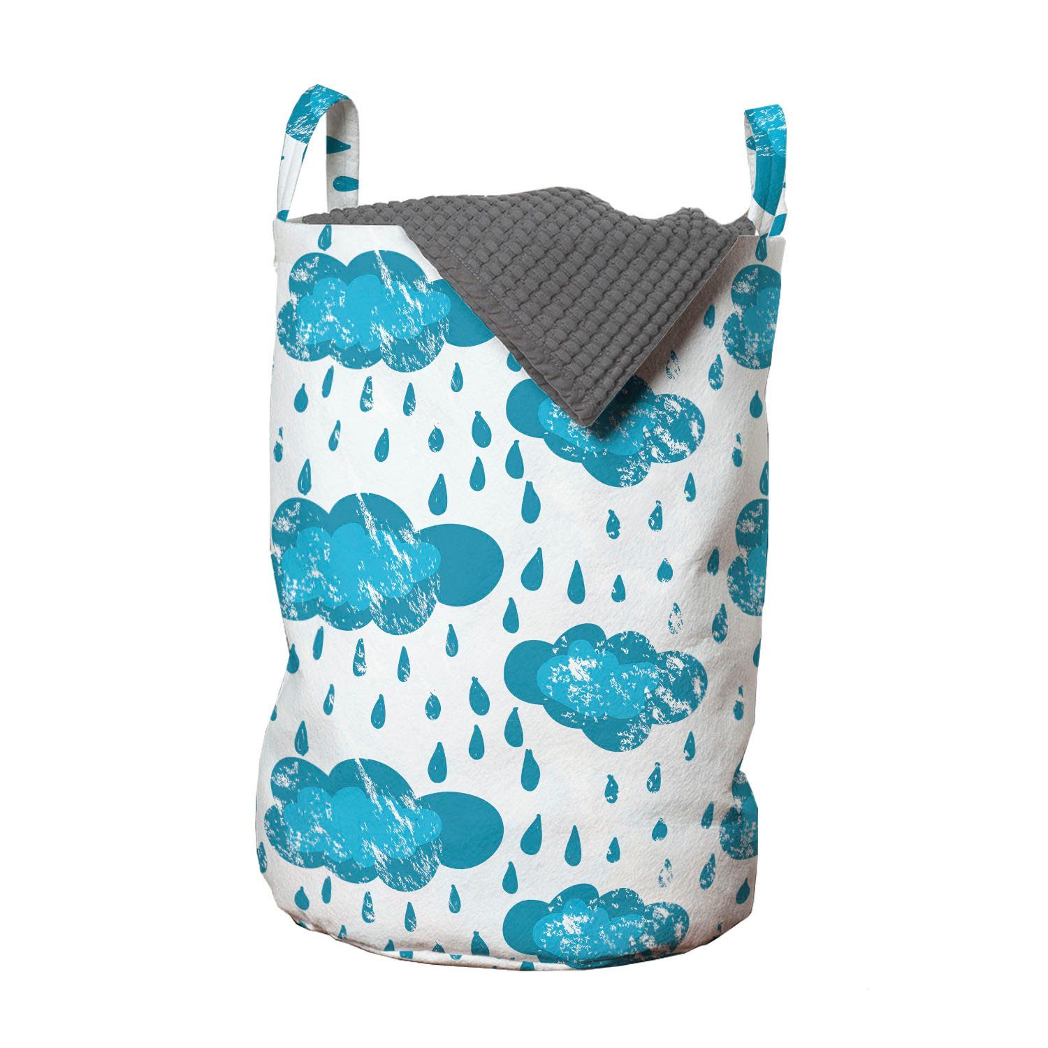 Abakuhaus Wäschesäckchen Wäschekorb mit Waschsalons, Wolken Kordelzugverschluss weiß für Griffen Blau und Raining