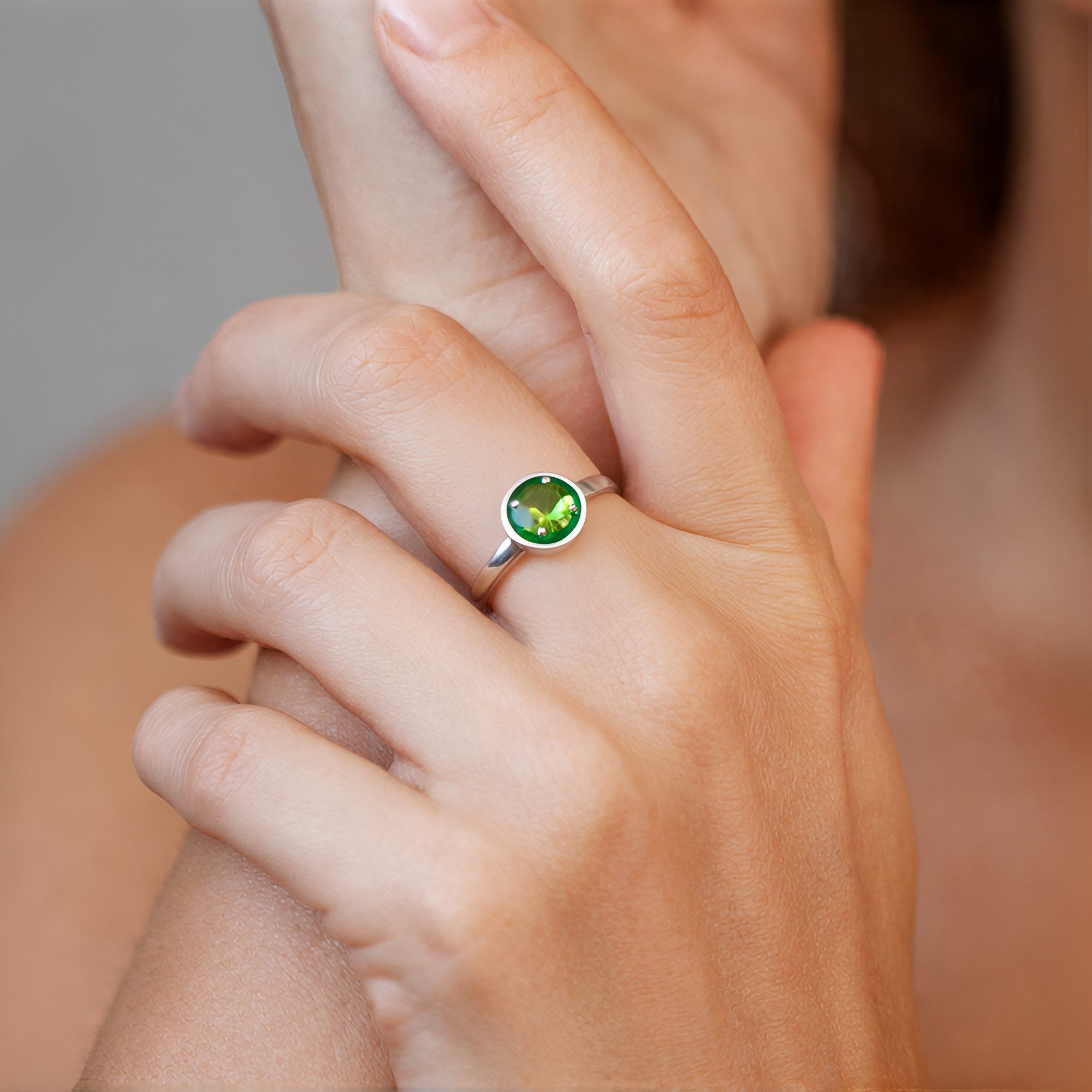 Cavill Silberring Cavill Peridot Ring 0,80 ct, 925er Silber platiniert, grün, Damen (1-tlg)