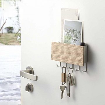 HIBNOPN Schlüsselbrett Schlüsselbrett aus Holz Multifunktionales mit Tablett und 5 Haken