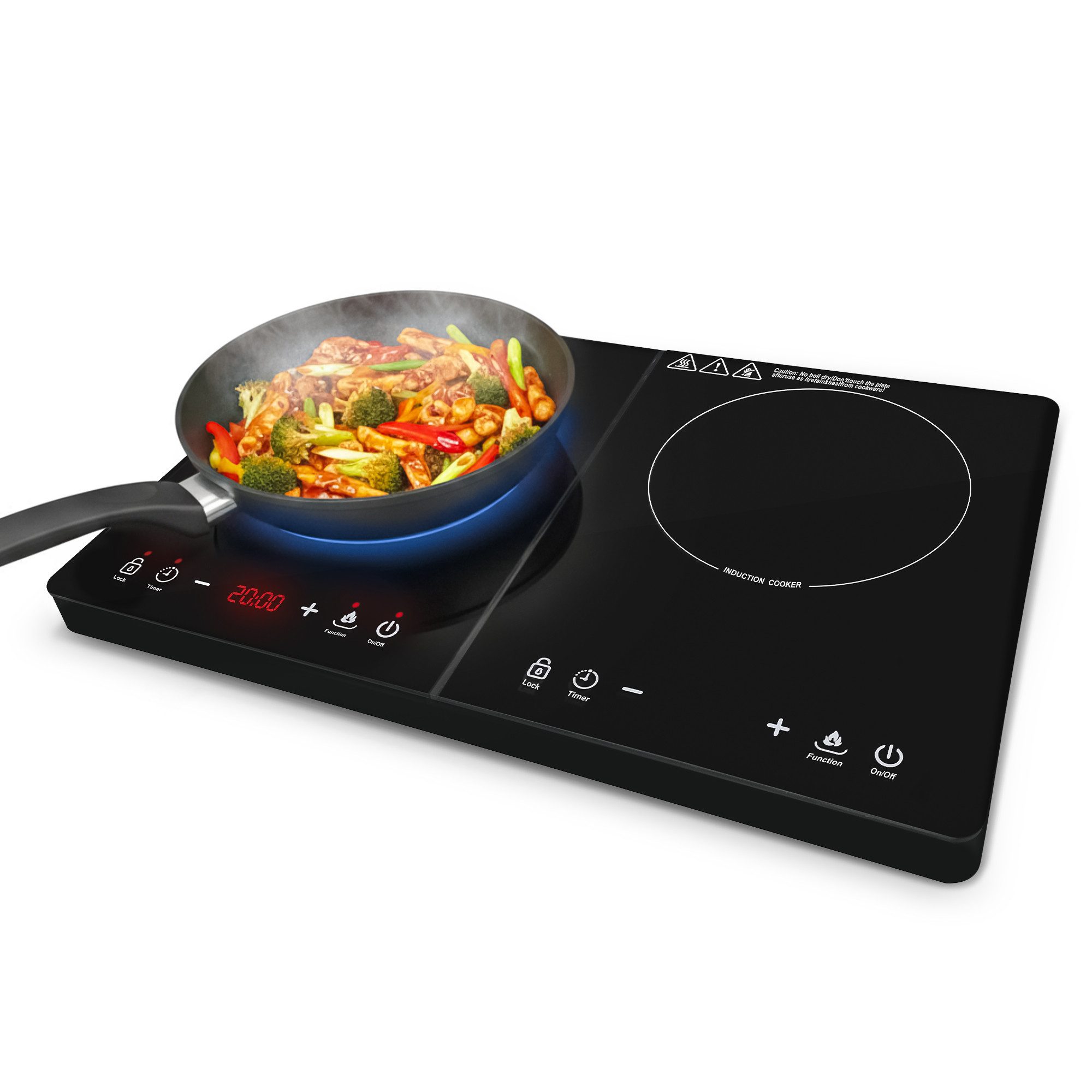 Allyson Doppelkochplatte Doppel Induktionsplatte, Mobiles Induktionskochfeld 2er Kochplatte, Einbaubar & mobil, 3500W Power, 10 Stufen, flaches Kristallglas-Design