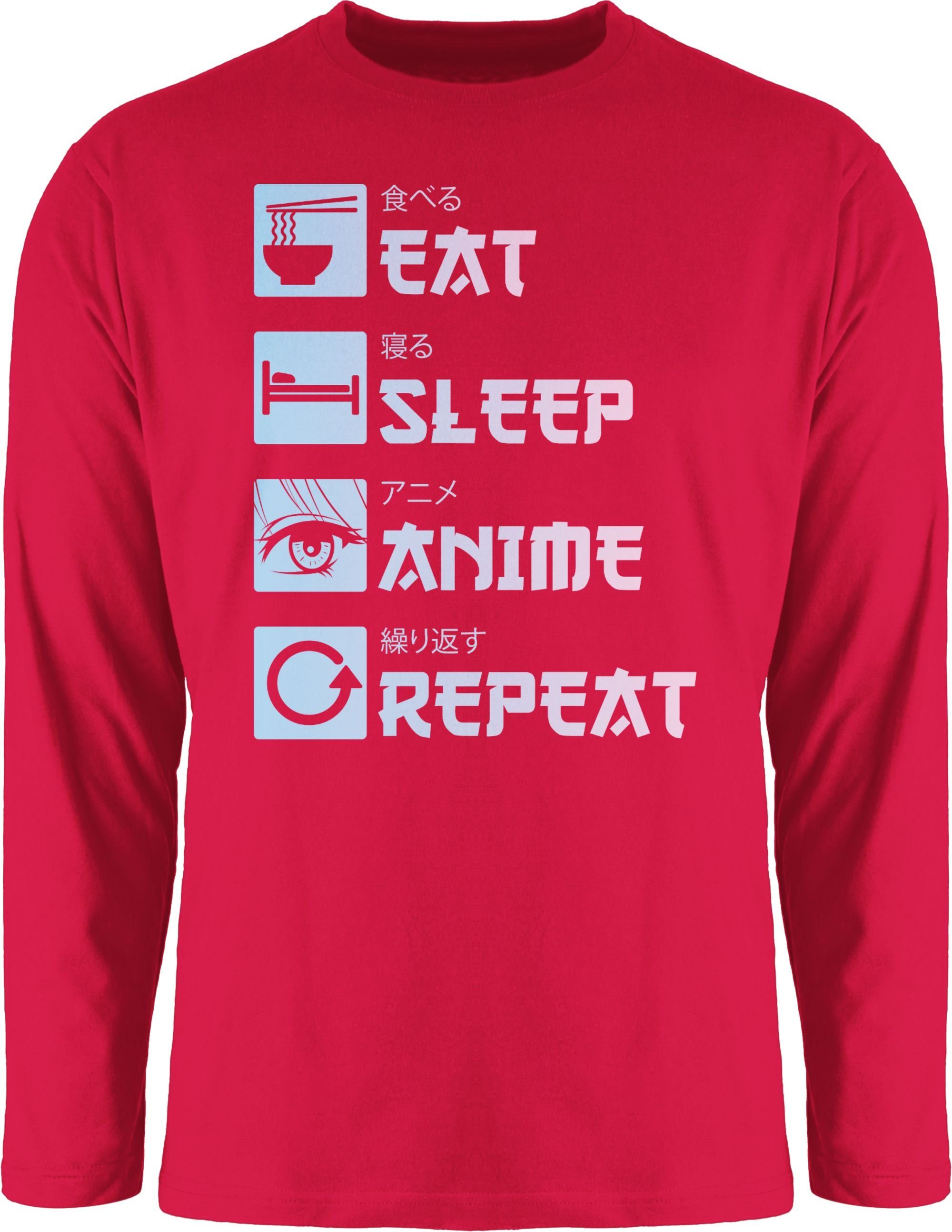 Shirtracer Rundhalsshirt Eat Sleep Anime Repeat - Manga Anime Geschenke 3 Rot