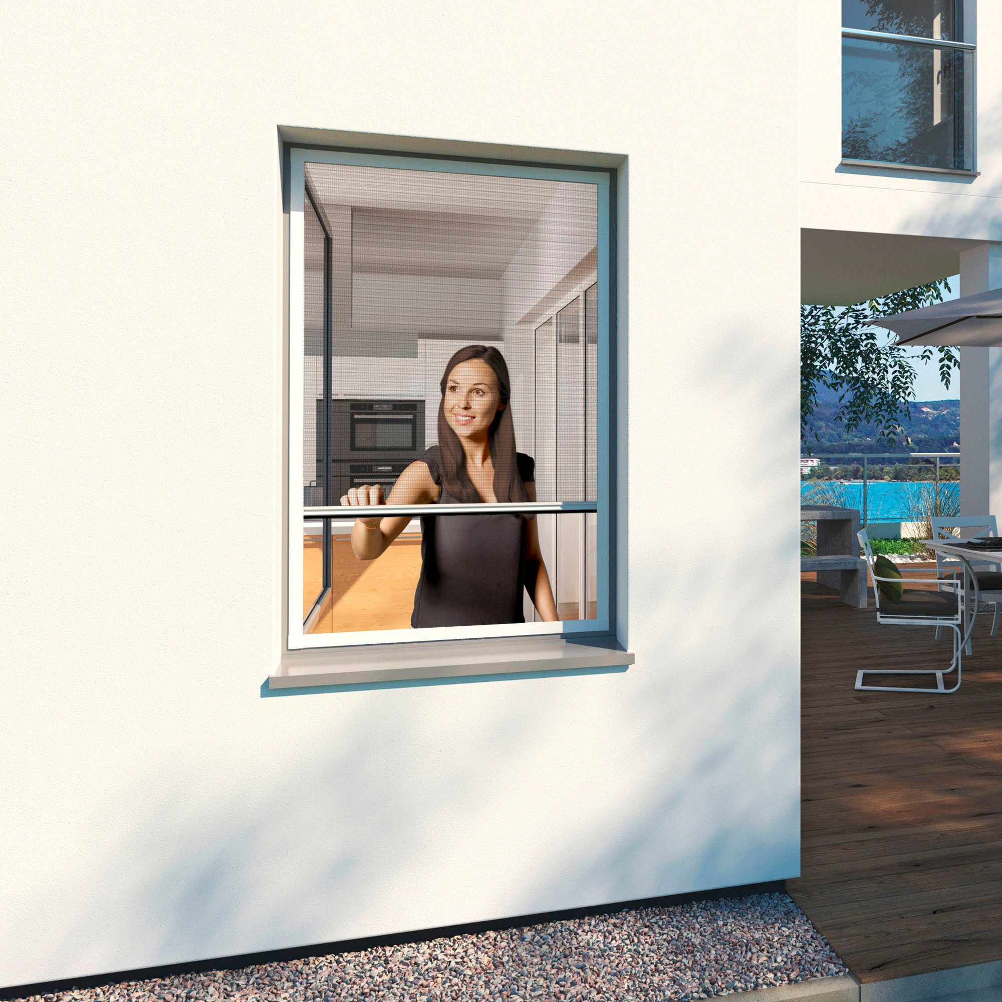 Windhager Insektenschutzplissee Ultra Flat für Fenster, Fliegengitter ohne Bohren, halbtransparent, ohne Bohren, verspannt, Moskitonetz Plissee 100 x 120 cm, erhältlich in anthrazit oder weiß