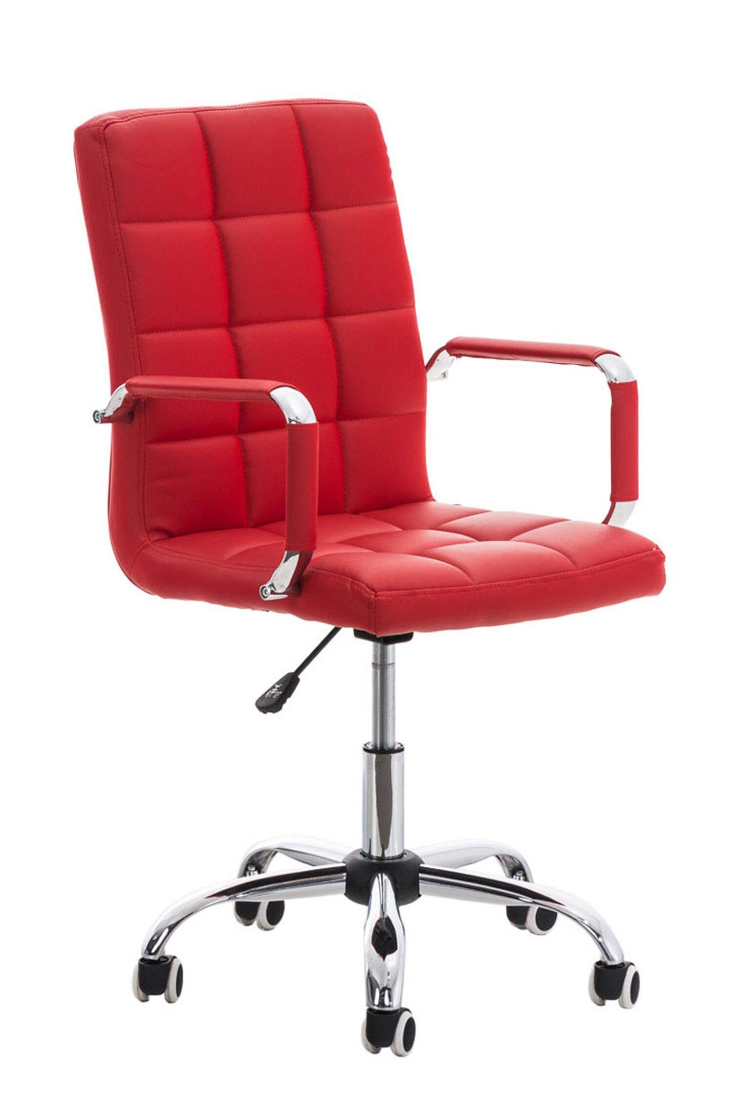 TPFLiving Bürostuhl Deal V2 mit bequemer Rückenlehne (Schreibtischstuhl, Drehstuhl, Konferenzstuhl, Chefsessel), Gestell: Metall chrom - Sitzfläche: Kunstleder rot | Drehstühle