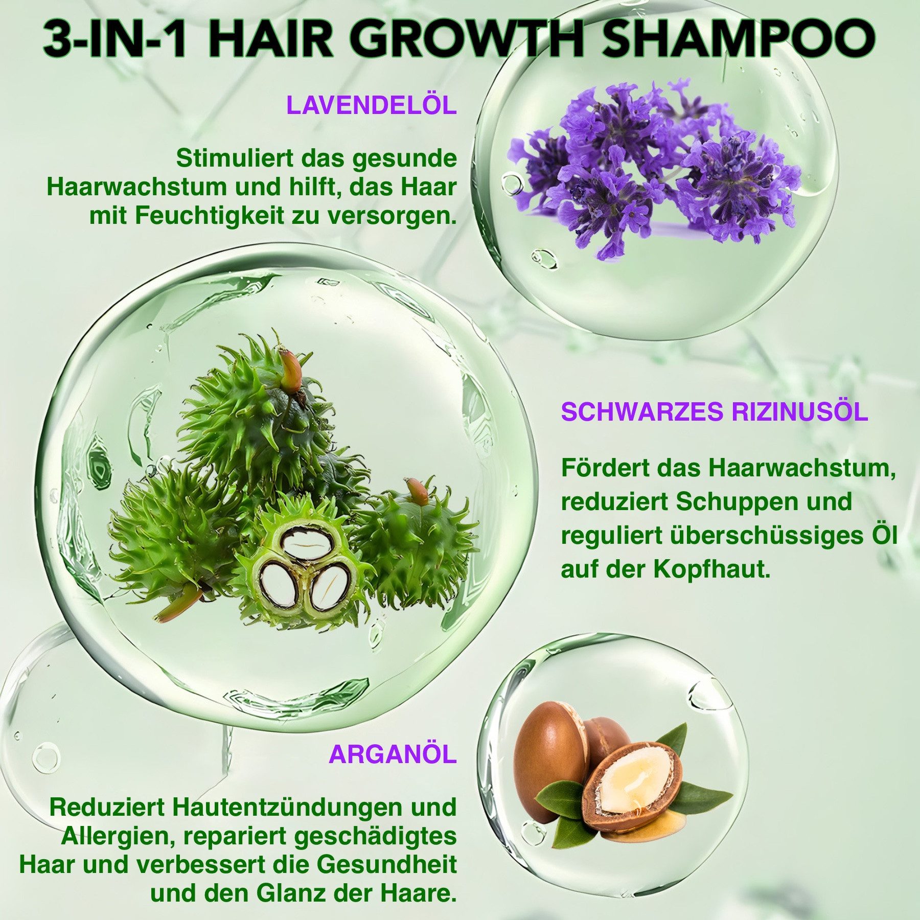ALIVER Haarshampoo Kopfhaut Pflege Haarwachstum mit Rizinusöl Lavendelöl Arganöl Vegan, 1-tlg., Vegan, Shampoo, Pflegend
